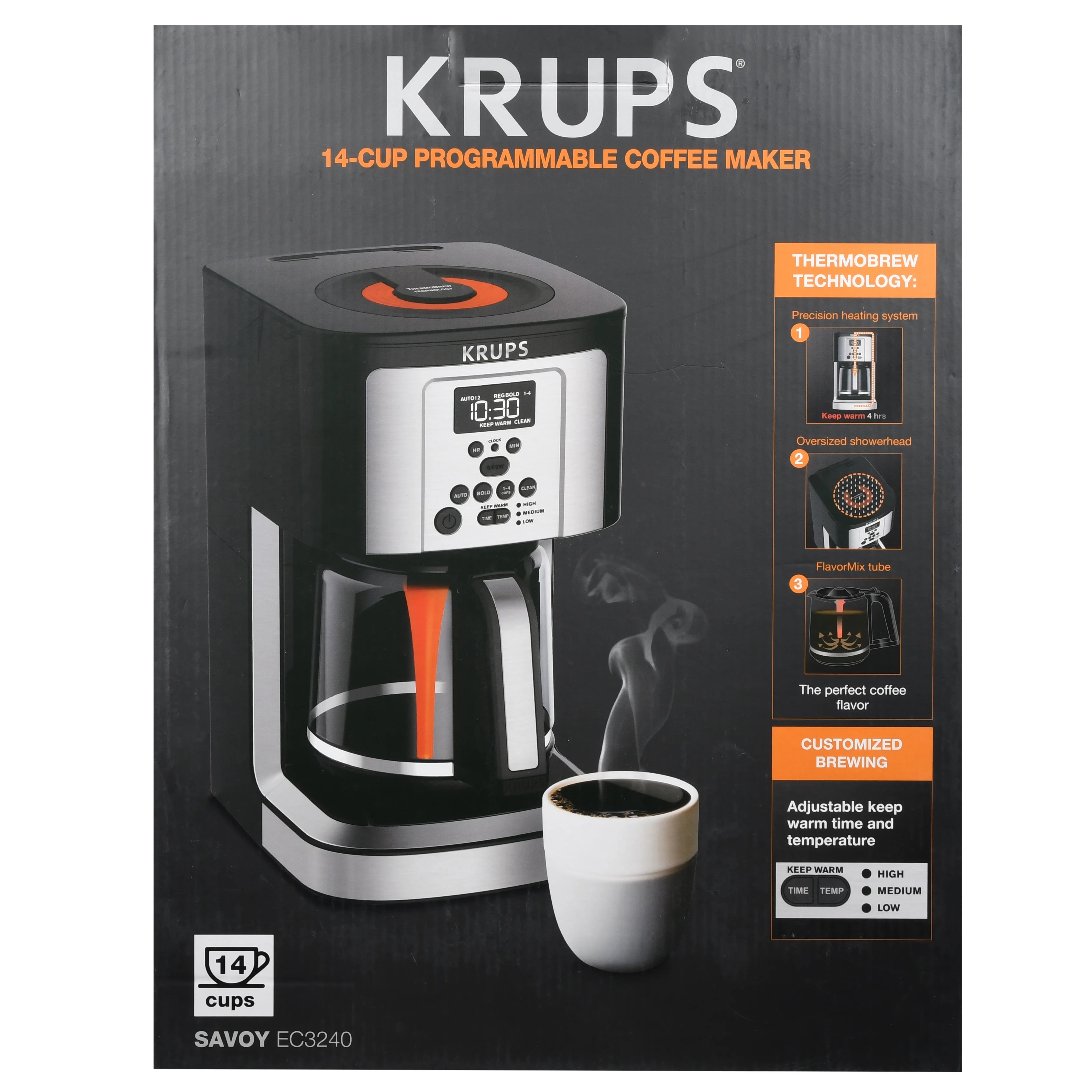 KRUPS EC324 14CUP THERMOBREW PROGRAMMABLE COFFEE MAKER with large 14