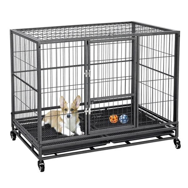 Topeakmart Foldable Rolling Metal Dog Crate for Medium