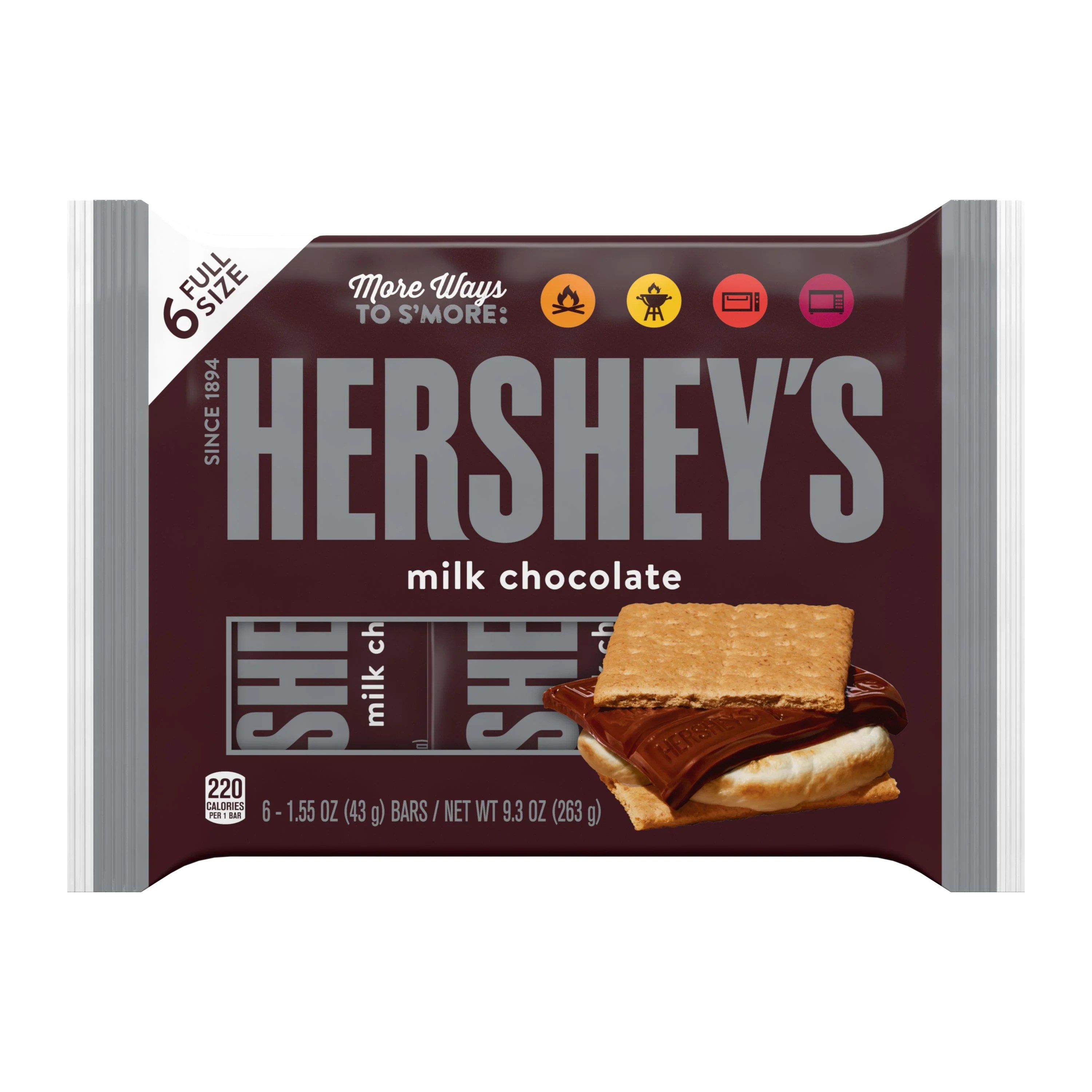 HERSHEY'S Milk Chocolate Candy, Individually Wrapped, 1.55 oz, Bars (6