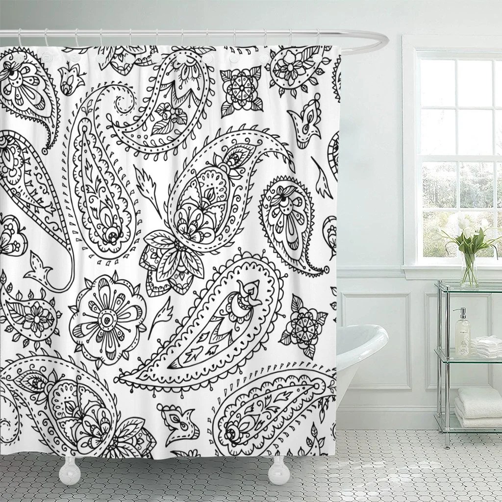 PKNMT Asian Paisley Pattern Black and White for Coloring Polyester