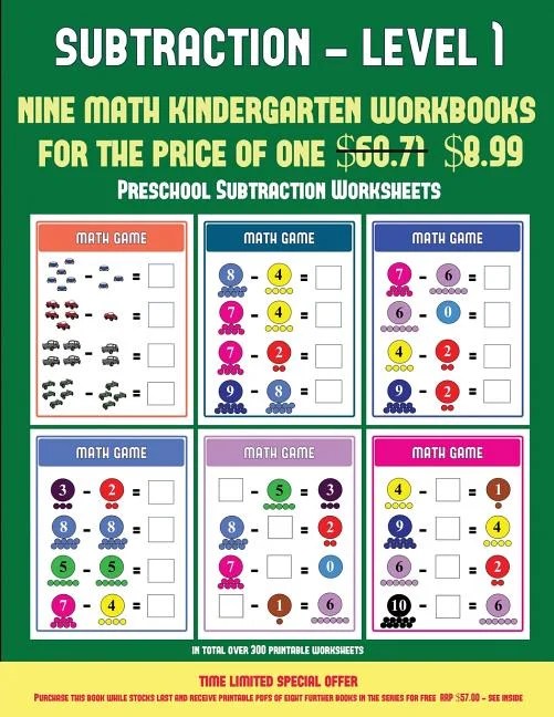Preschool Subtraction Worksheets ((Kindergarten Subtraction/Taking Away