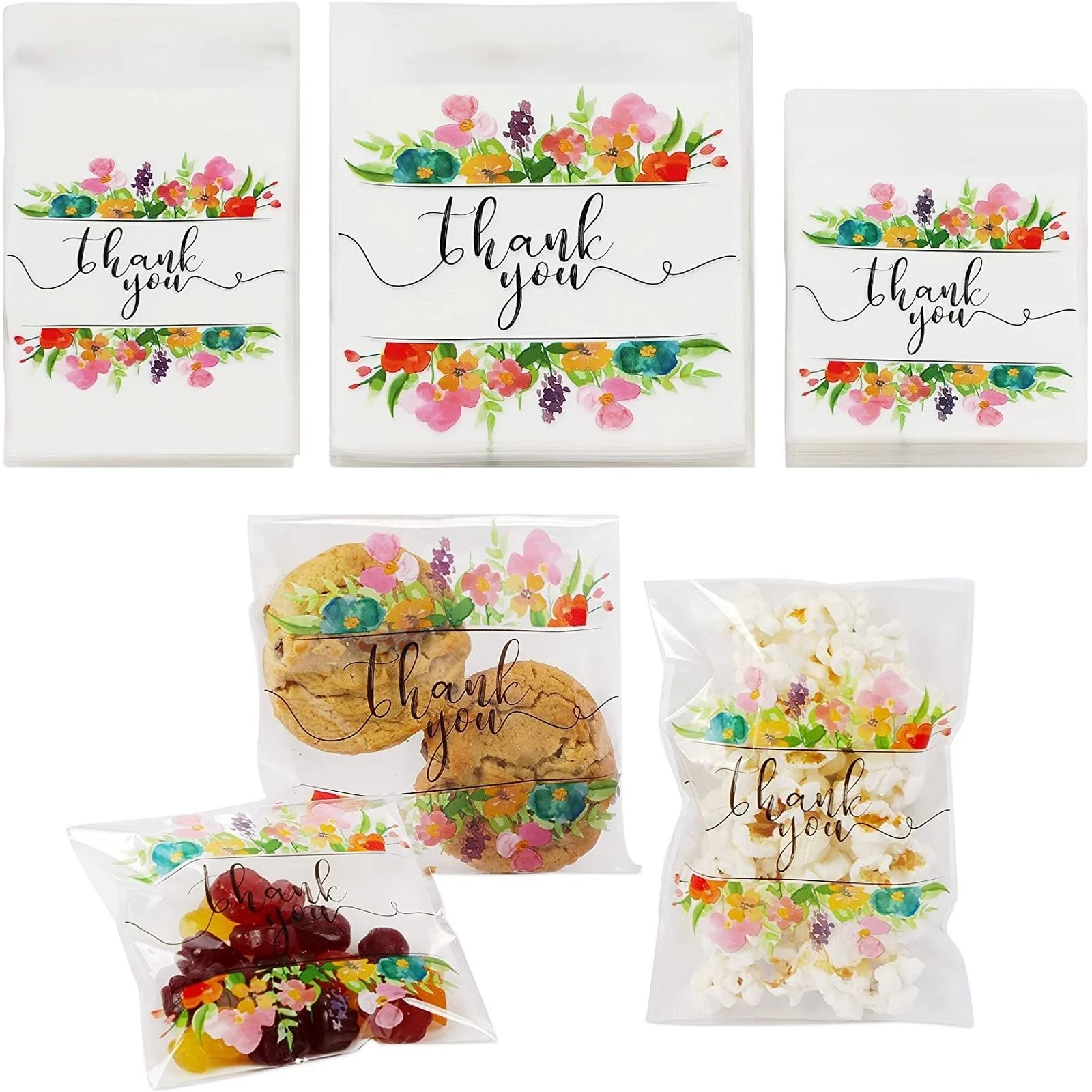 Floral Thank You Goodie Bags, Party Decor in 3 Sizes (300 Pack