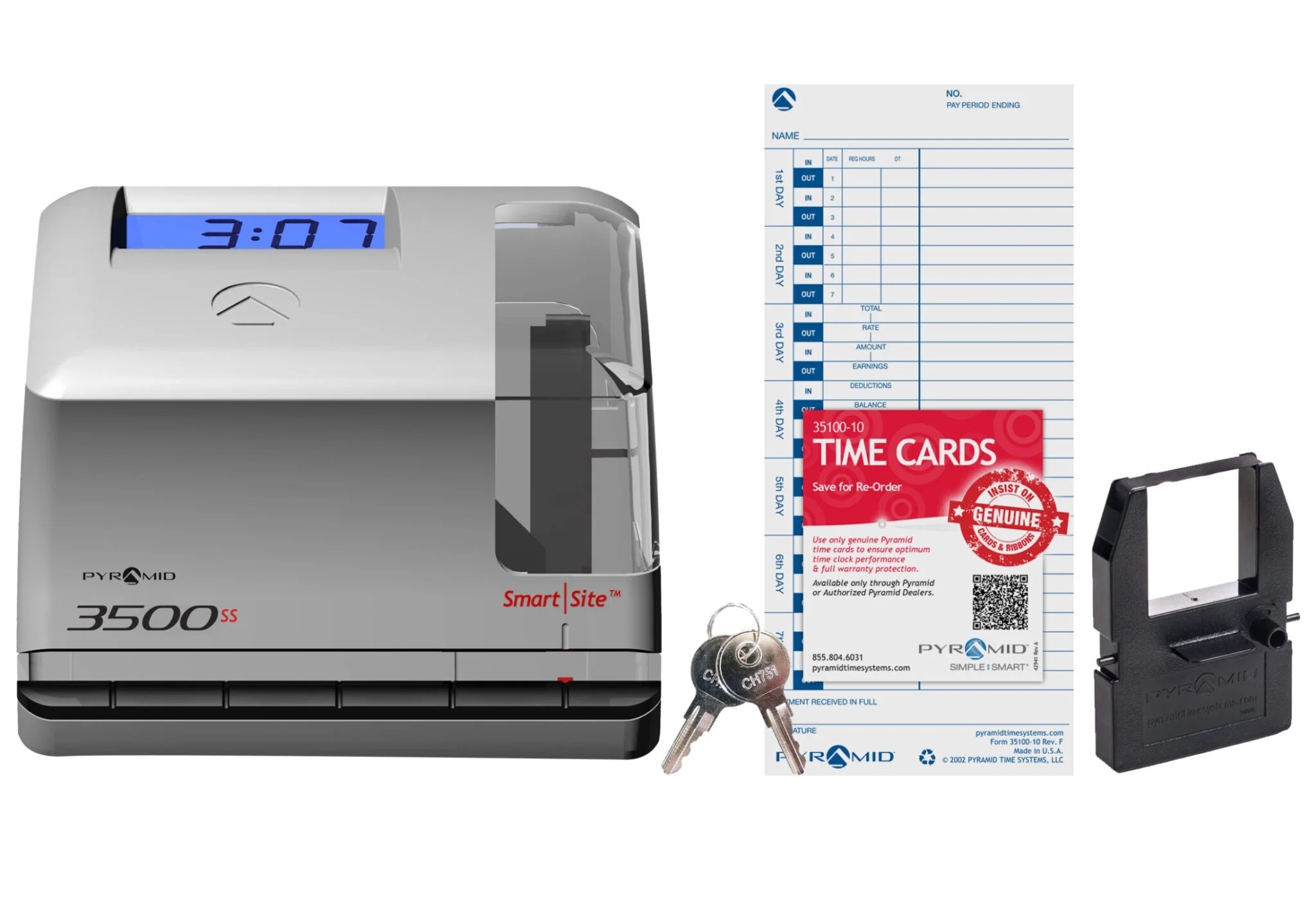 Pyramid Time Systems, 3500ss Time Clock & Document Stamp, includes Pyramid 3500ss Time Clock
