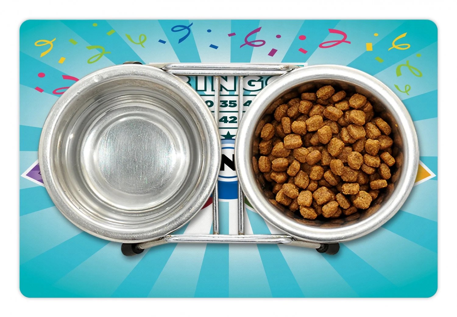 Bingo Pet Mat for Food and Water, Colorful Illustration of Bingo Cards Bingo Pet Mat for Food and Water, Colorful Illustration of Bingo Cards