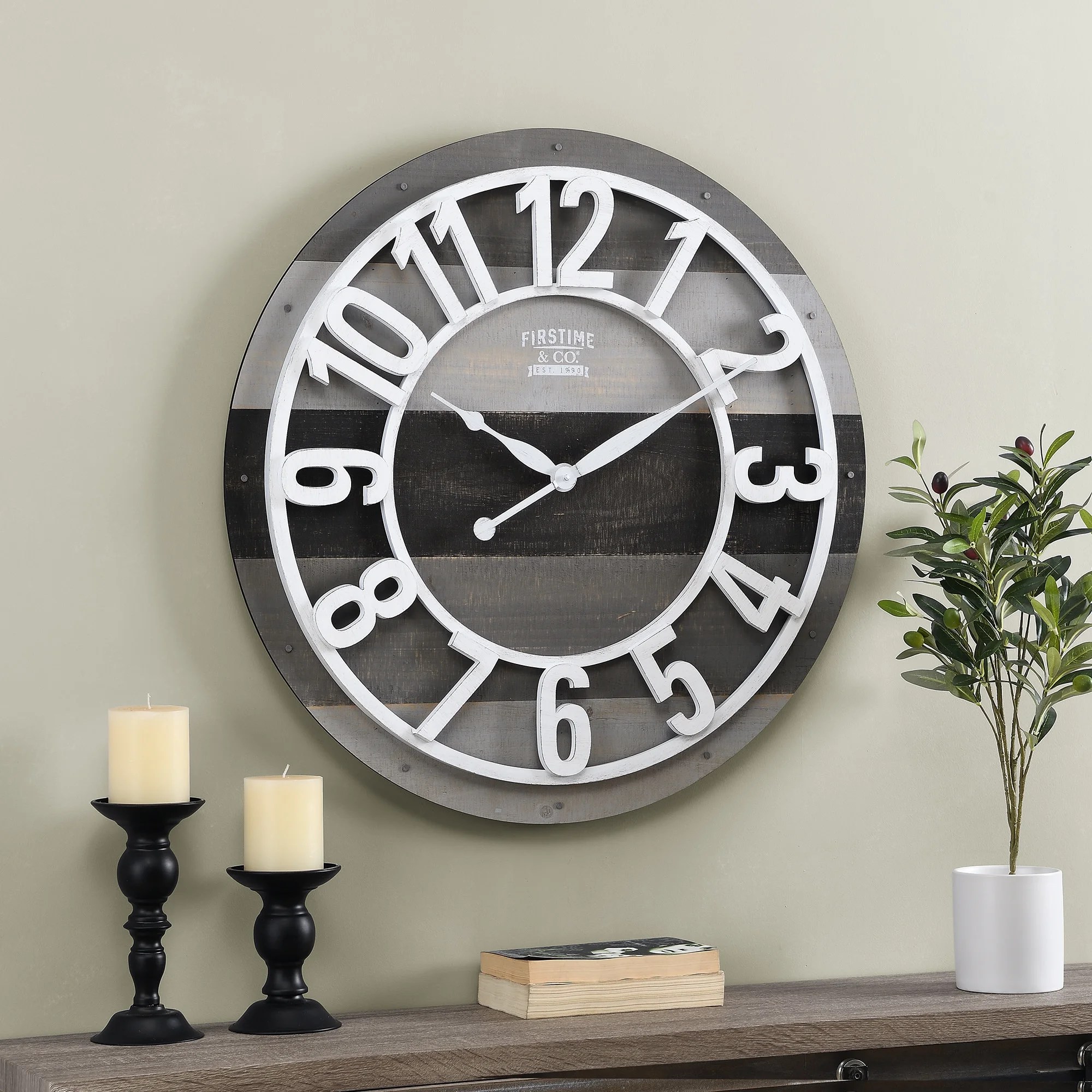 FirsTime & Co. White And Gray Shabby Planks Wall Clock, Farmhouse