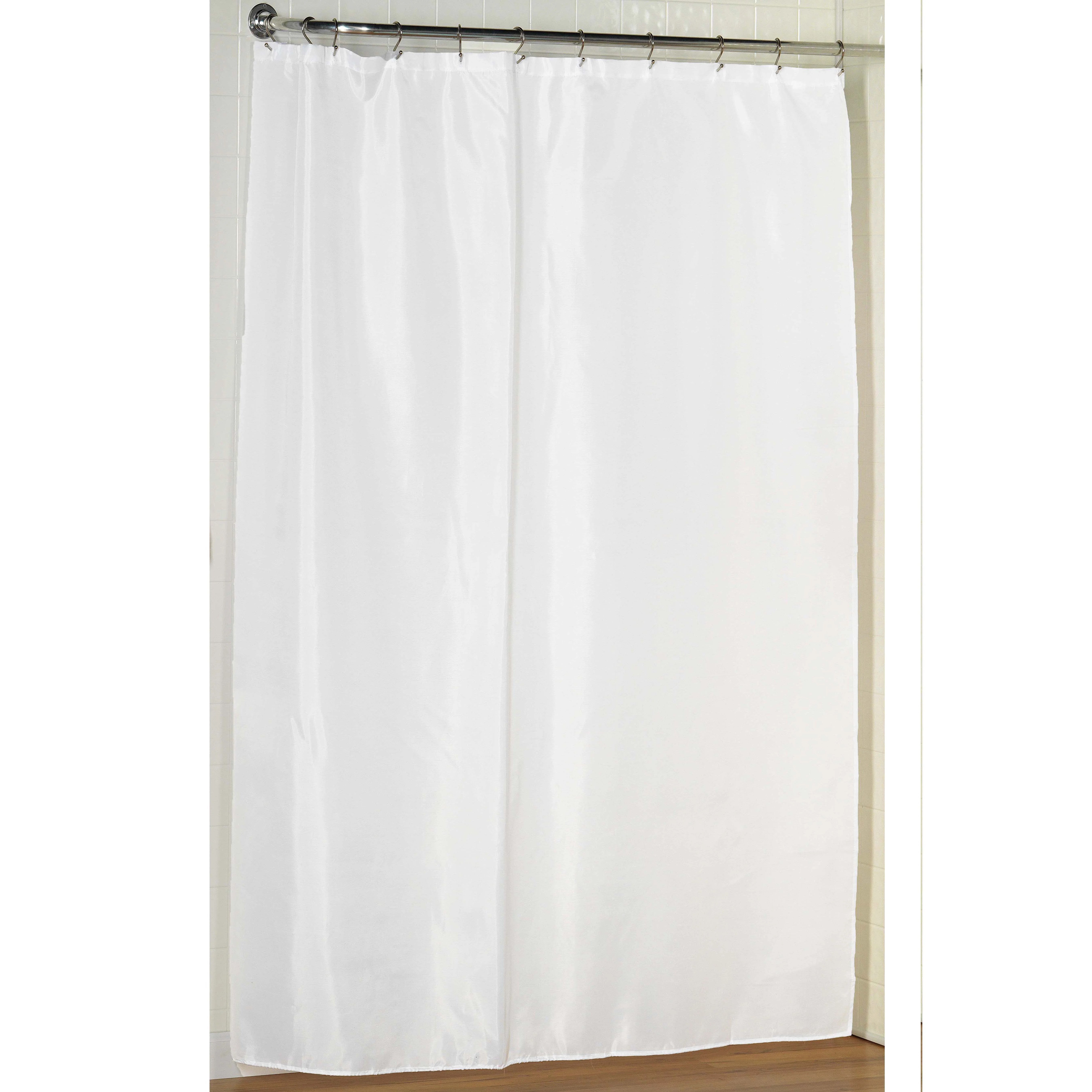 White Extra Long Fabric Shower Curtain Weighted Hem, Water Resistant