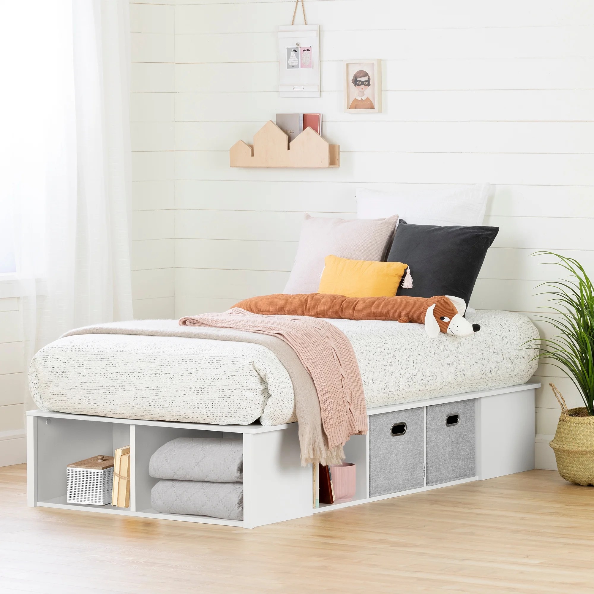 Creating storage out of otherwise unused space makes this bed the perfect solution for small spaces. South Shore Flexible Platform Bed With Baskets Pure White Walmart Com Walmart Com