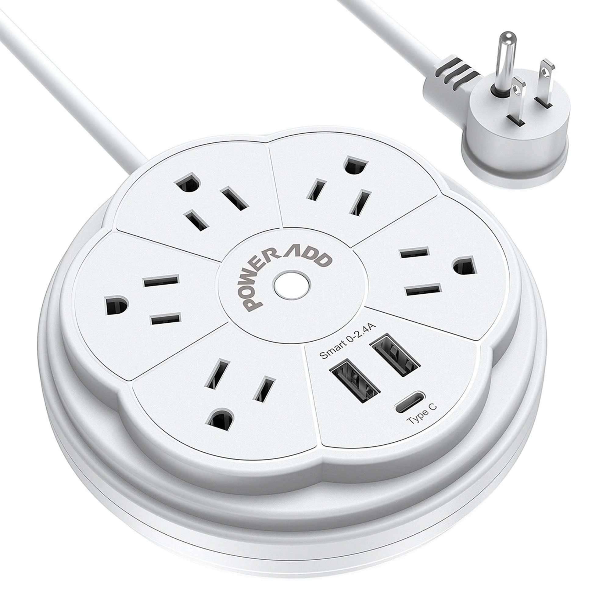Poweradd 300 Joule 5 Outlet Surge Protector Dual USB Ports Power Strip