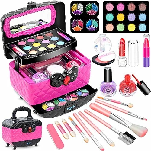 Hollyhi 41 Pcs Kids Makeup Toy Kit for Girls, Washable Makeup Set Toy