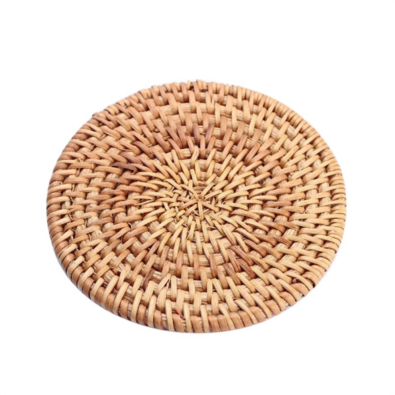 4 Pack Round Braided Placemats Natural Rattan Handmade Heat Resistant