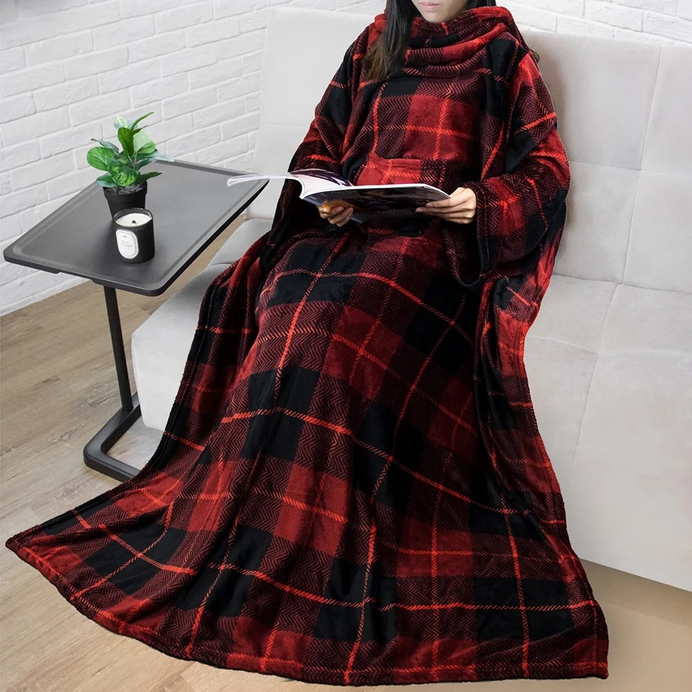 Premium Fleece Blanket with Sleeves for Adult, Women, Men Warm, Cozy