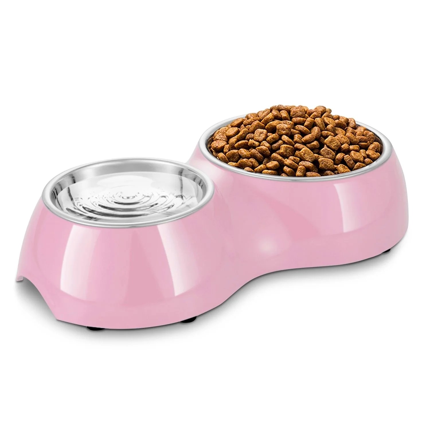 Double Dog Bowl Double Stainless Steel Dog and Cat Food and Water