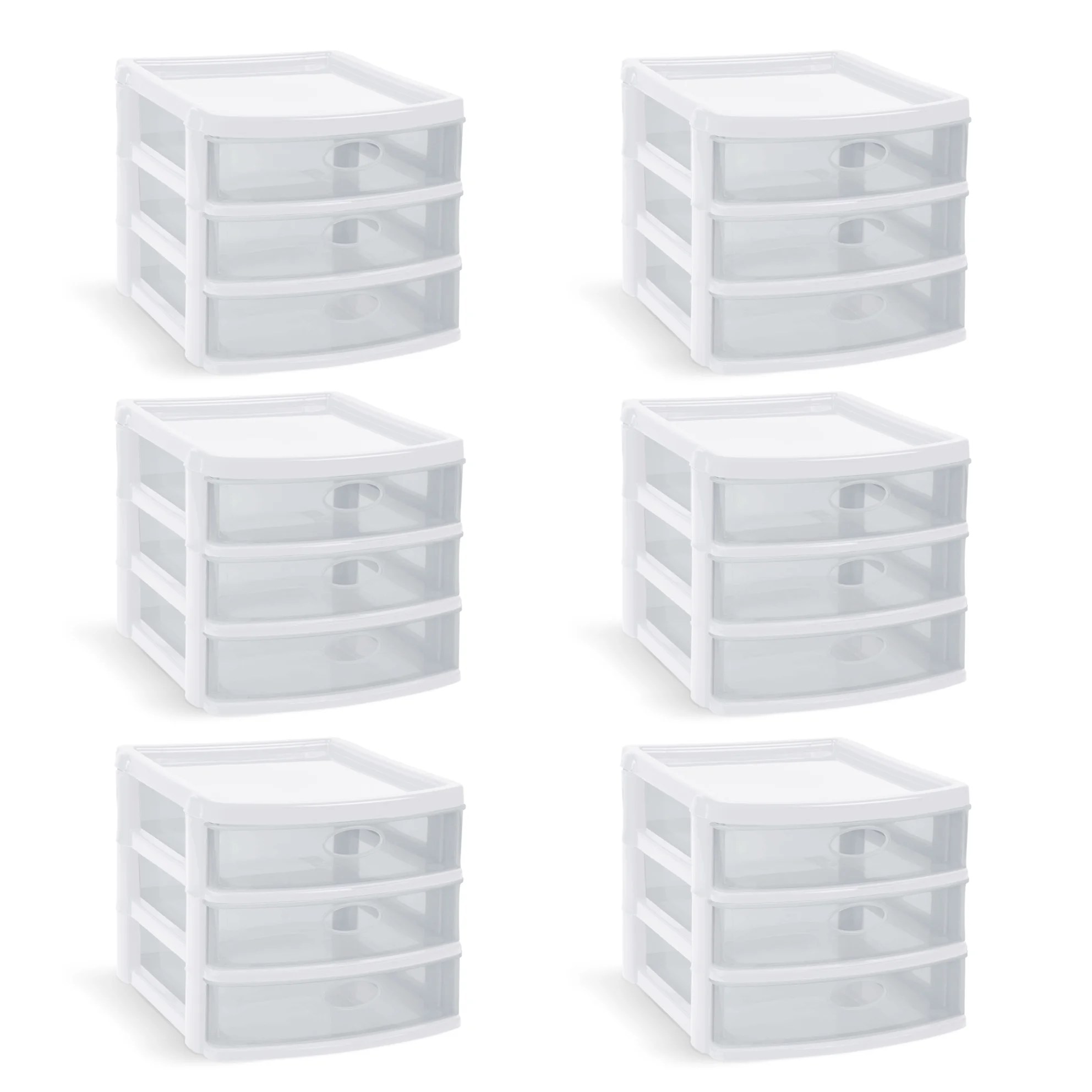 MQ 3Drawer Plastic Storage Unit, White (Set of 6)