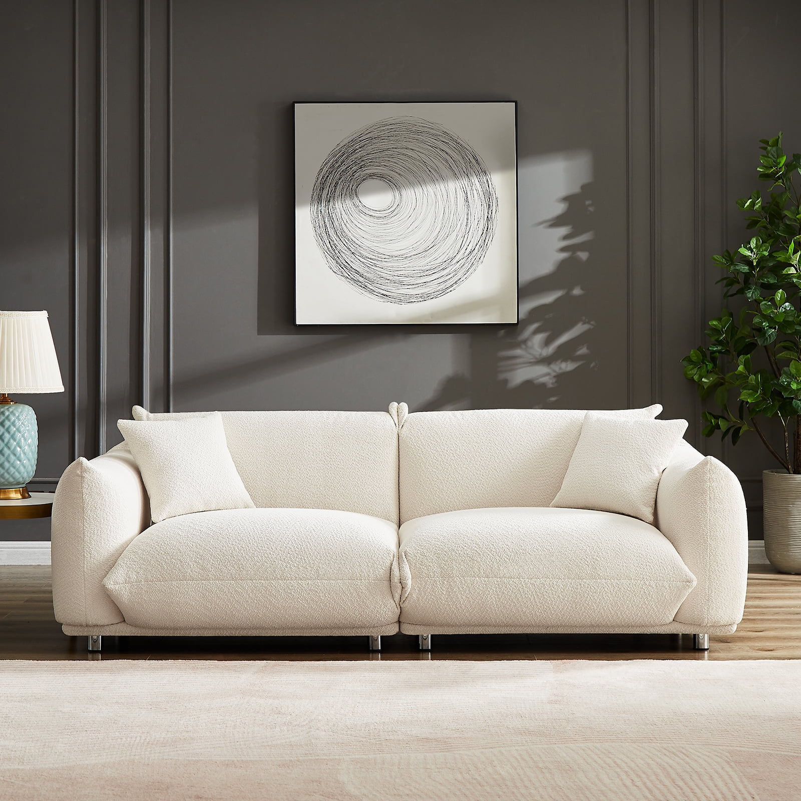 Lecut 87" W Lambswool 3 Seater Sofa with Metal Legs Mid Century Modern
