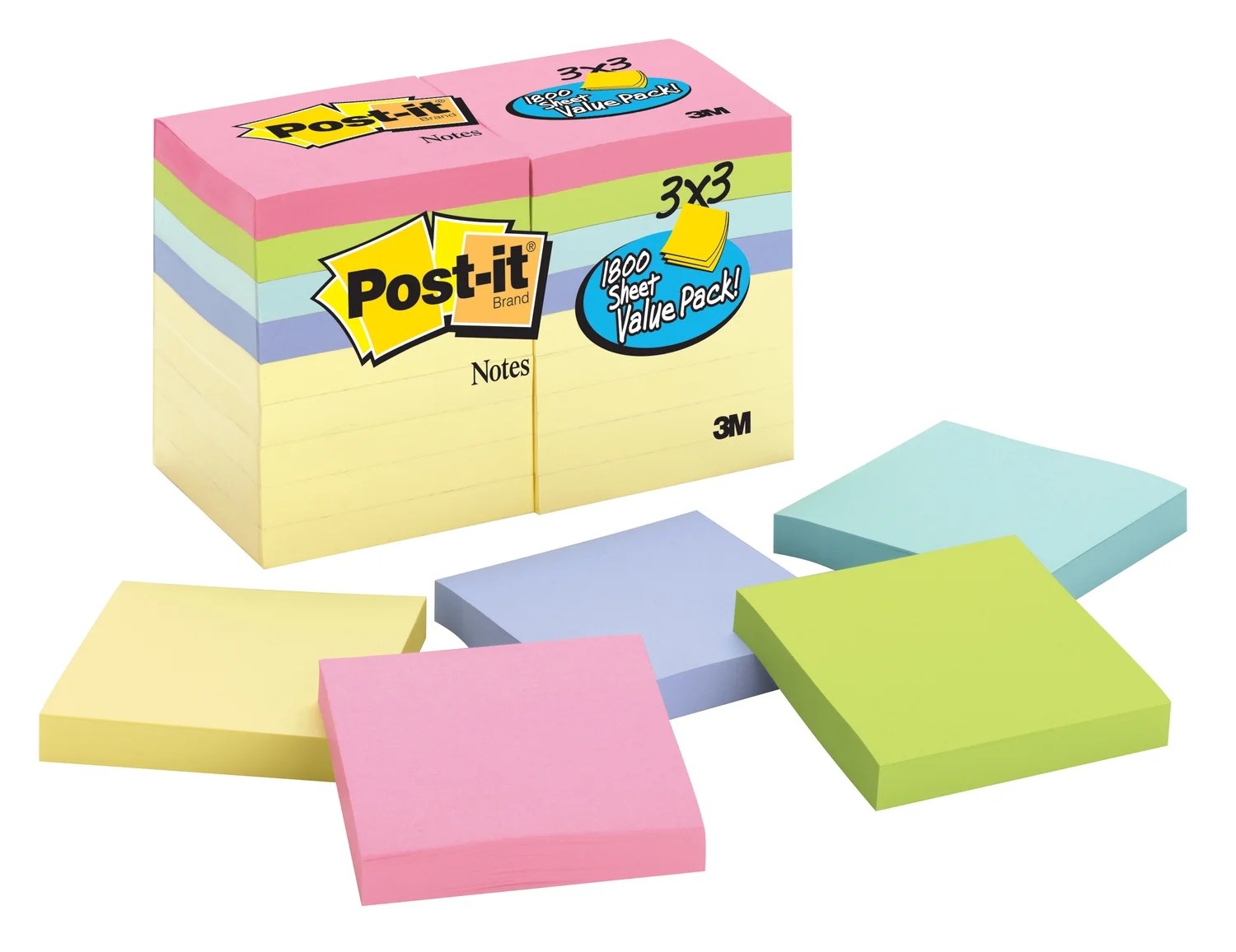 Product of Postit Notes, 3" x 3", 100 Sheets per Pad, 18 pk. Pastel
