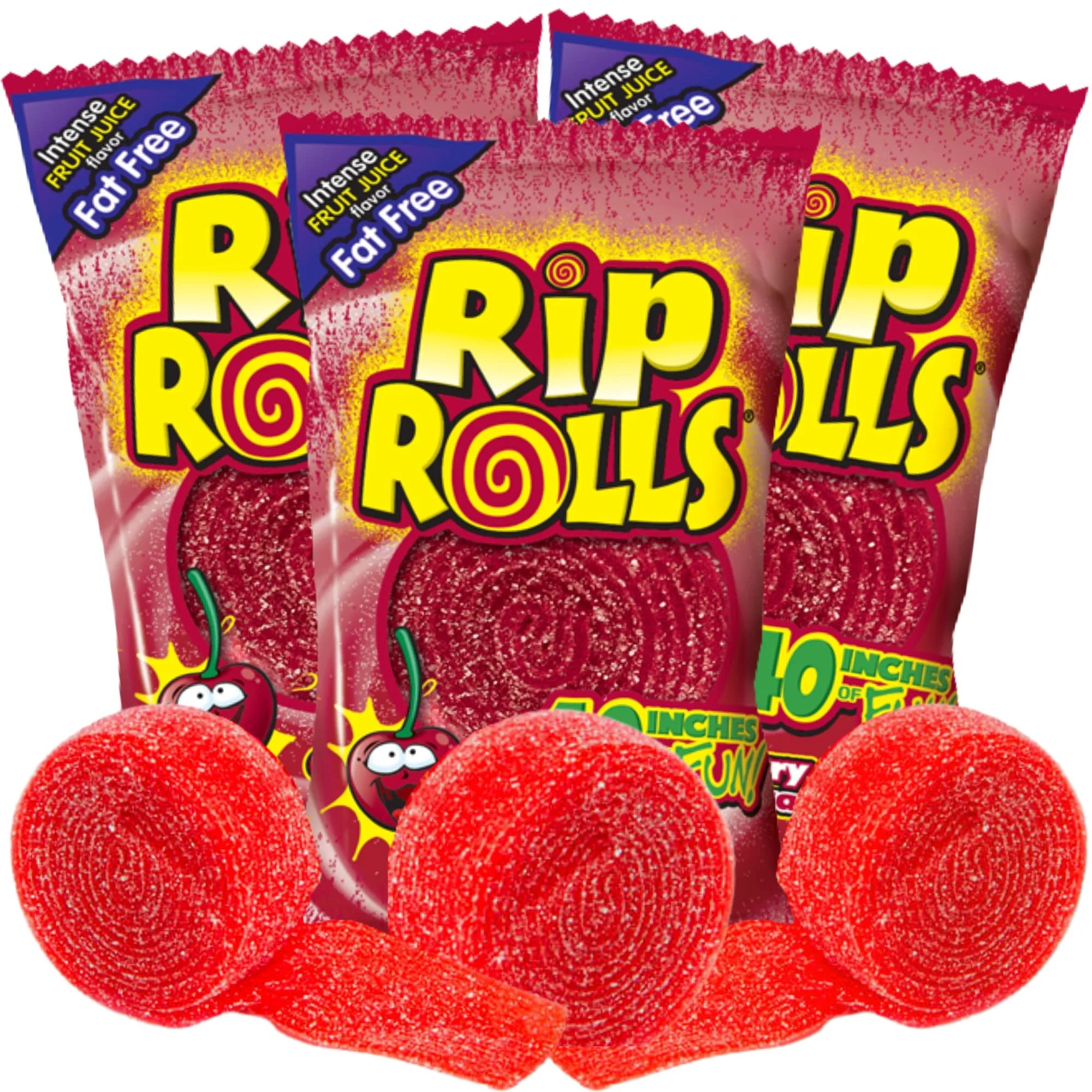 Rip Rolls Sour Candy Rolls, Cherry Fruit Flavor Fat Free Licorice Belt