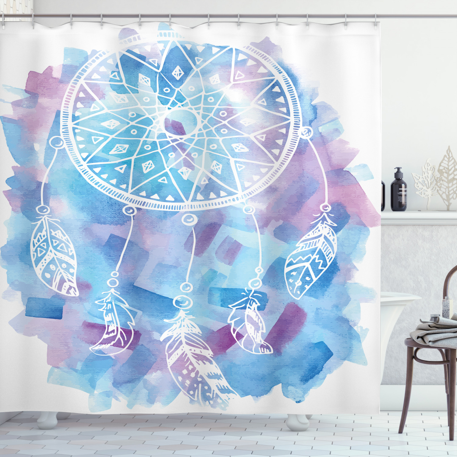 Feather Shower Curtain, Abstract Dream Catcher with
