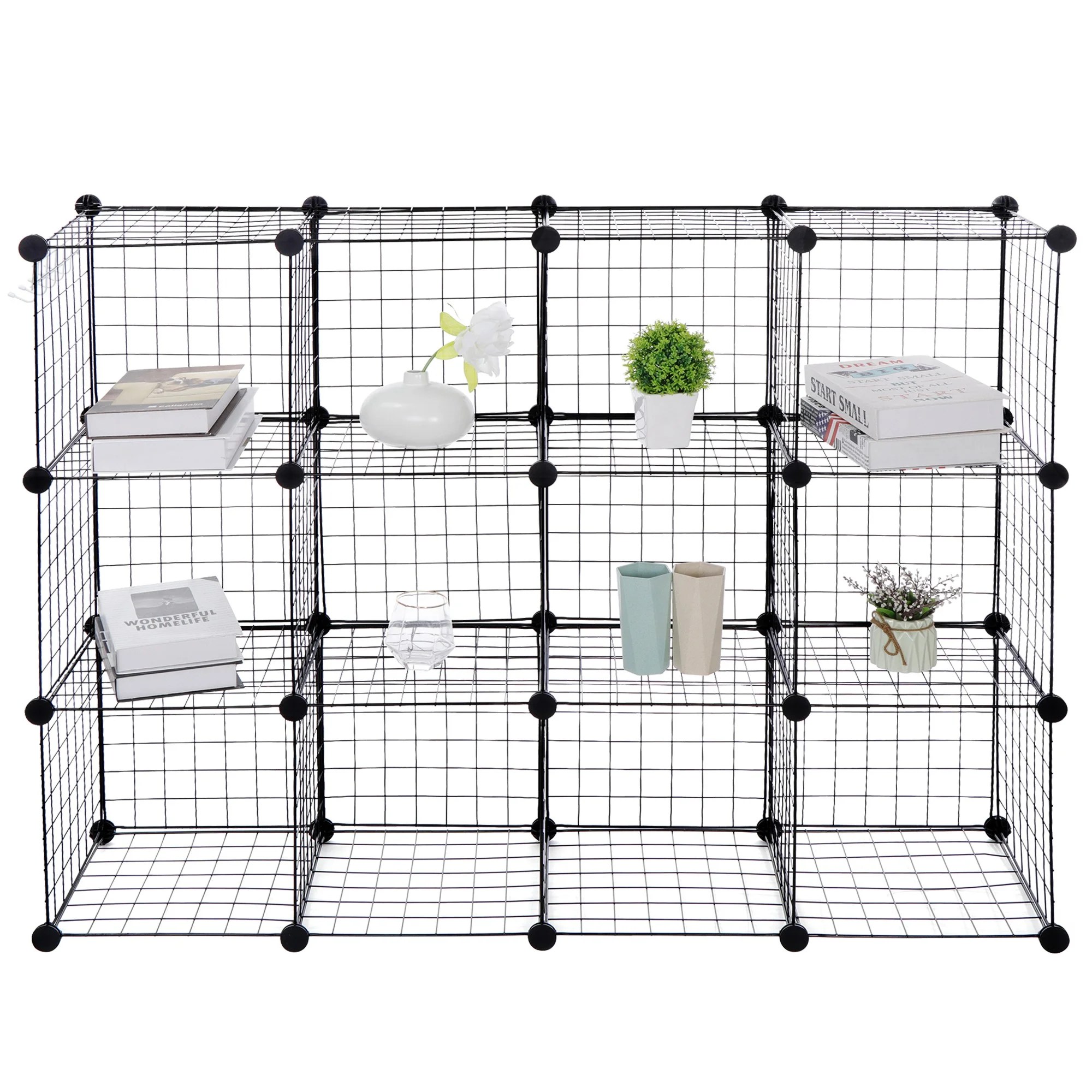 HomGarden Wire Grid Storage Shelves, 12Cube Modular Bookcase