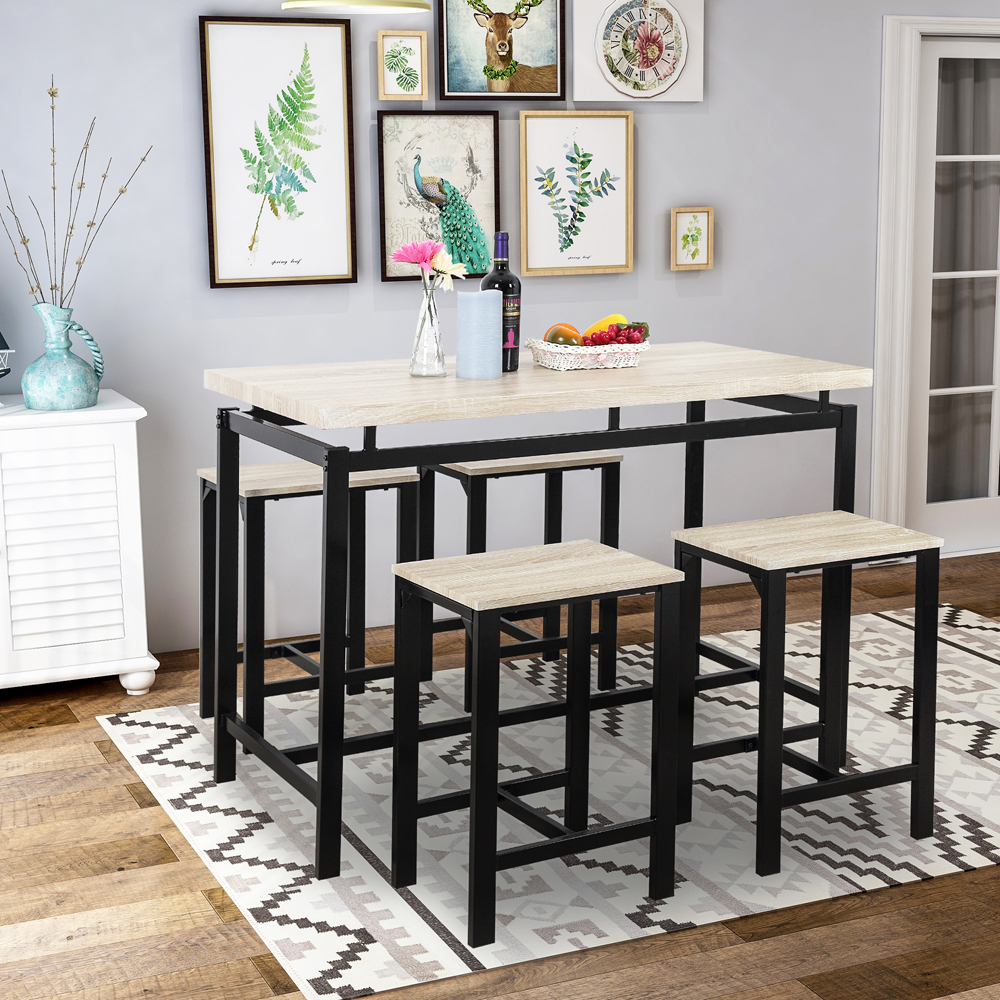 5 Piece Bar Table Set, Kitchen Counter Height Table with 4 Stools