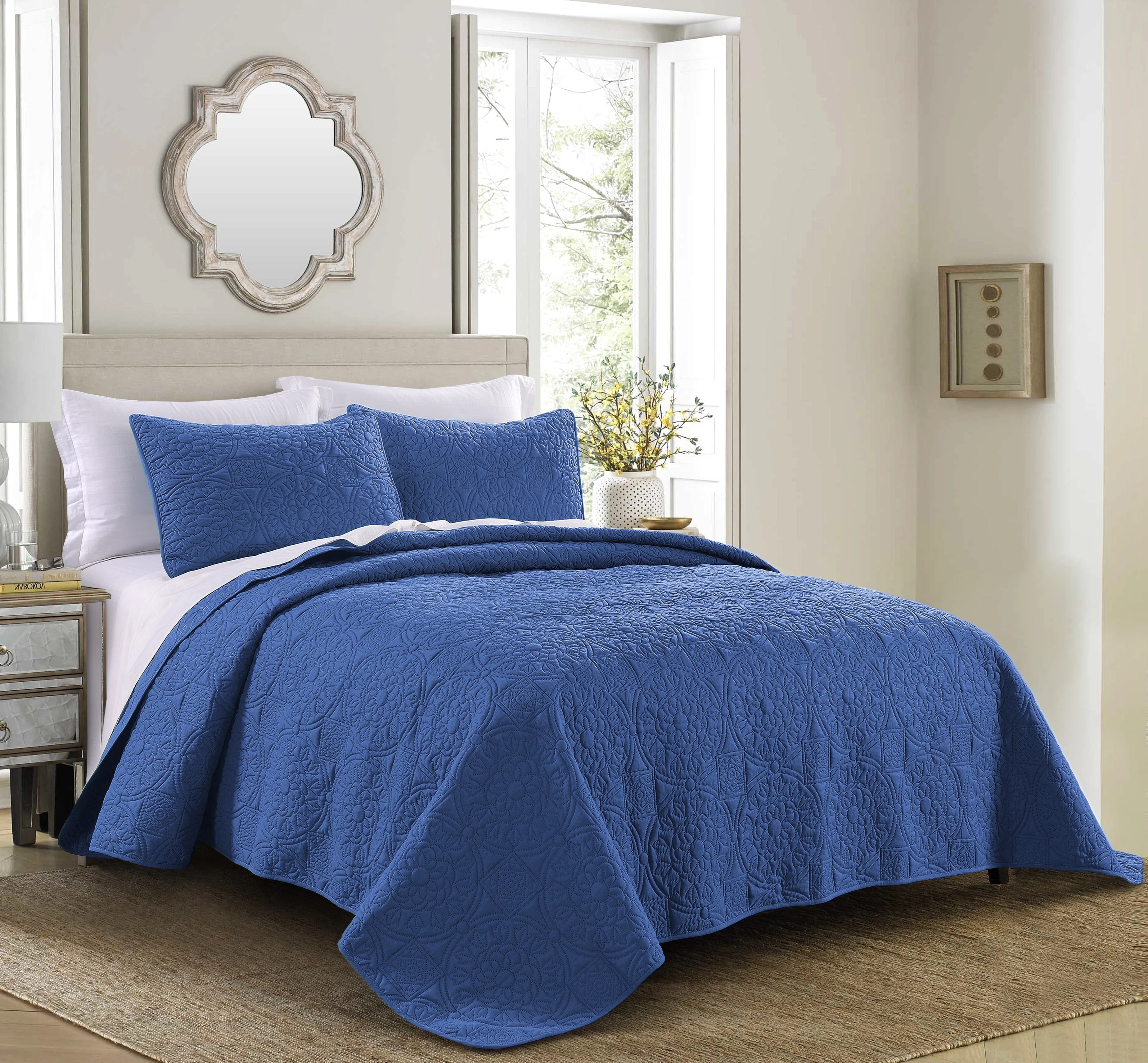 Quilt Set King/Cal King/California King Size Navy Oversized Bedspread