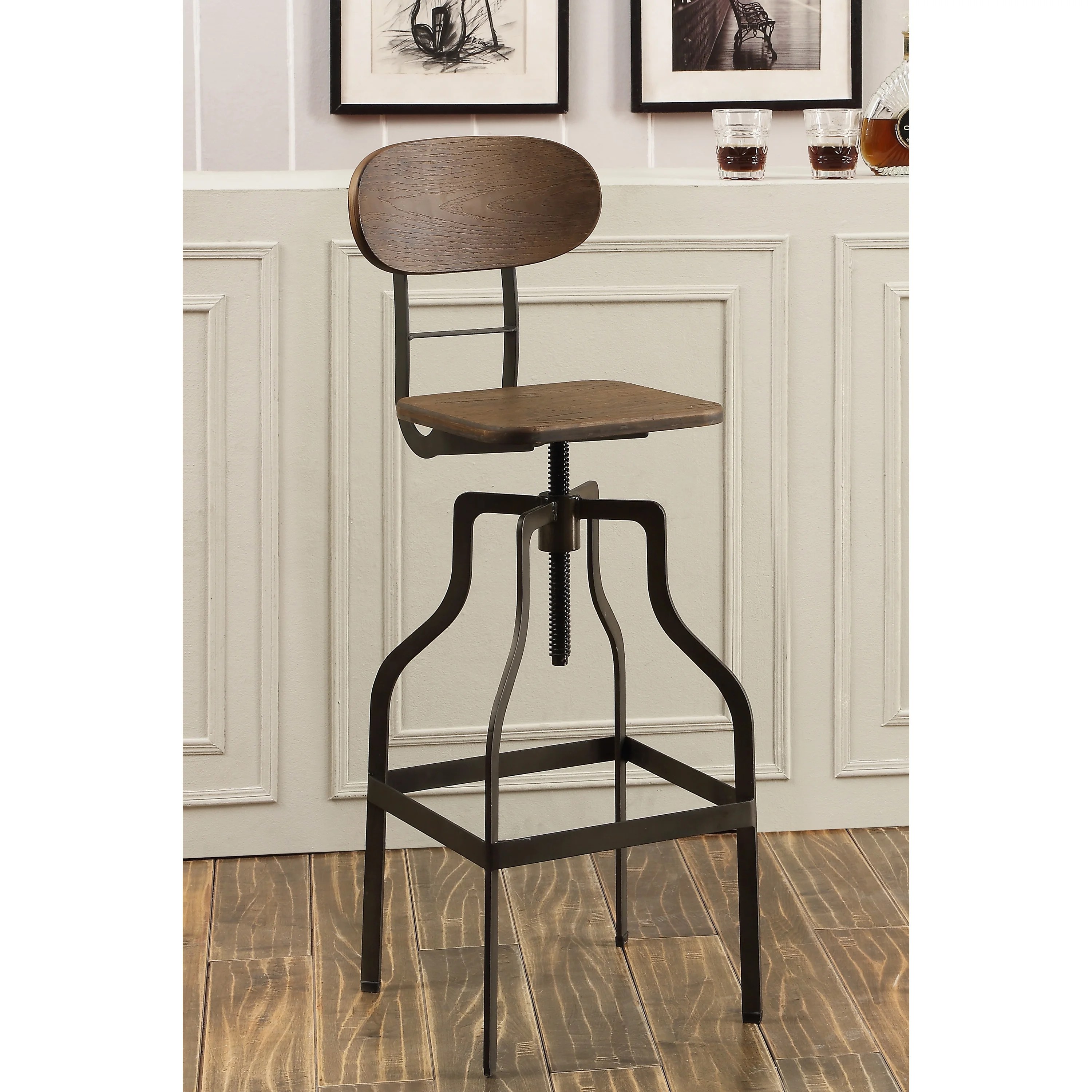 Furniture of America Zayaz Contemporary Adjustable Bar Stool, Oak