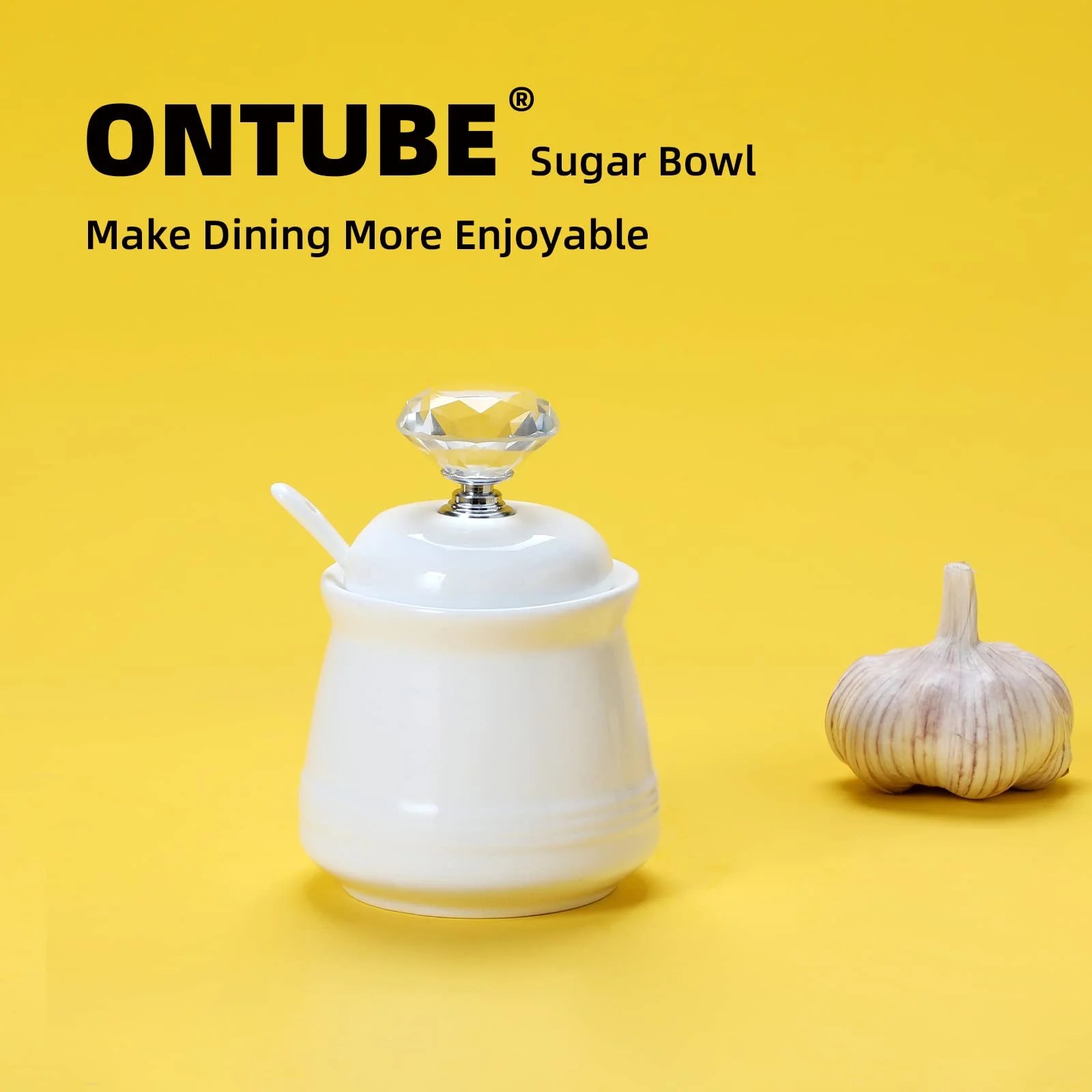 Buy Sugar Bowl,Ceramics Sugar Jar with Crystal Lid and Spoon 12oz