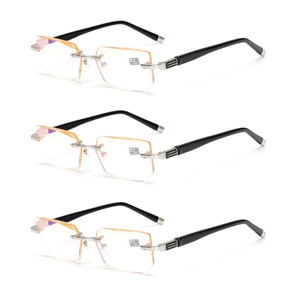 3 Pairs Tinted Rimless Reading Glasses Readers Mens Womens Eyeglasses