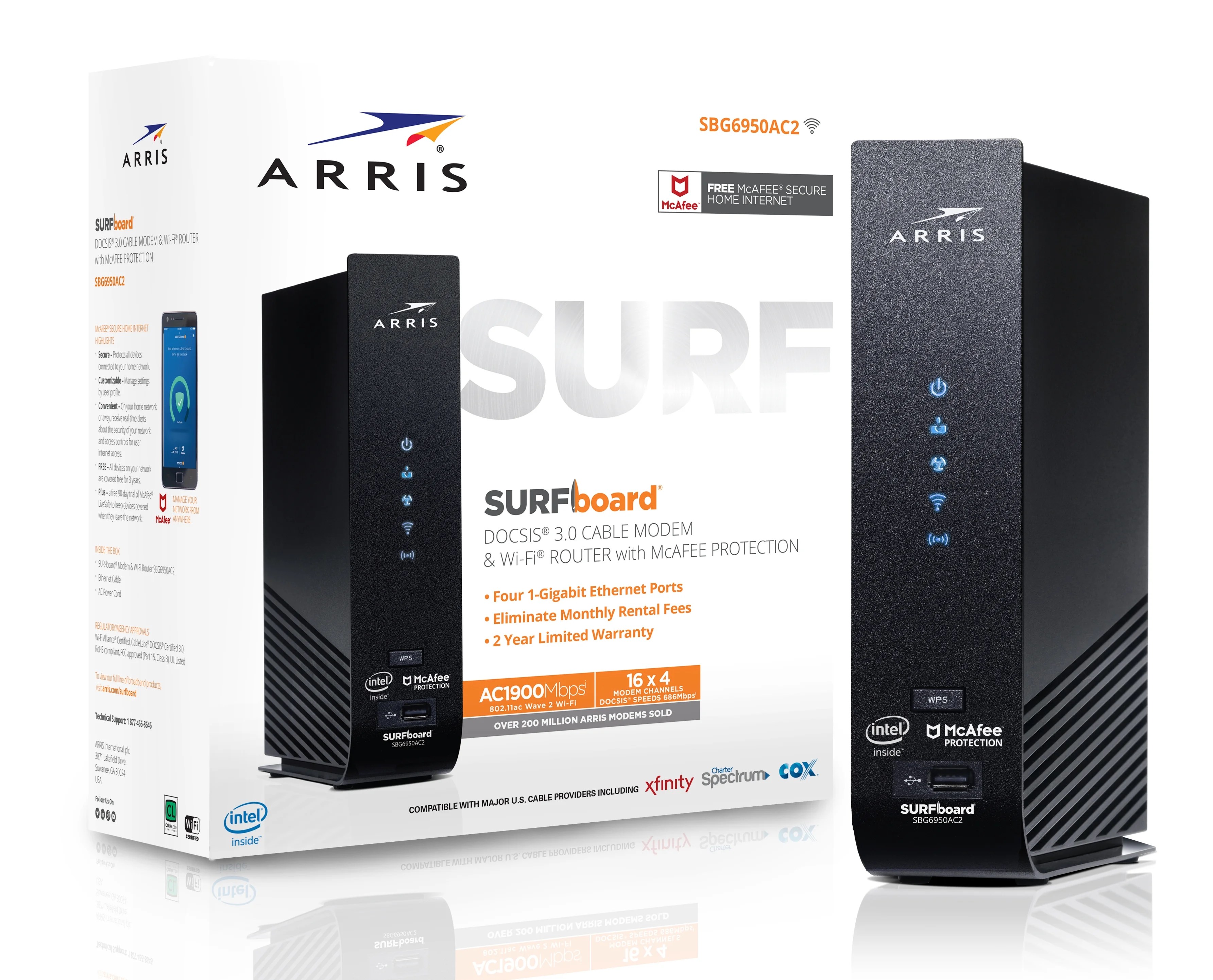 ARRIS SURFboard 16x4 Cable Modem with AC1900 WiFi Router. Approved for