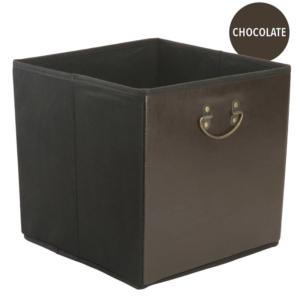 Faux Leather Storage Cube W/ Metal Handle 13X13X13