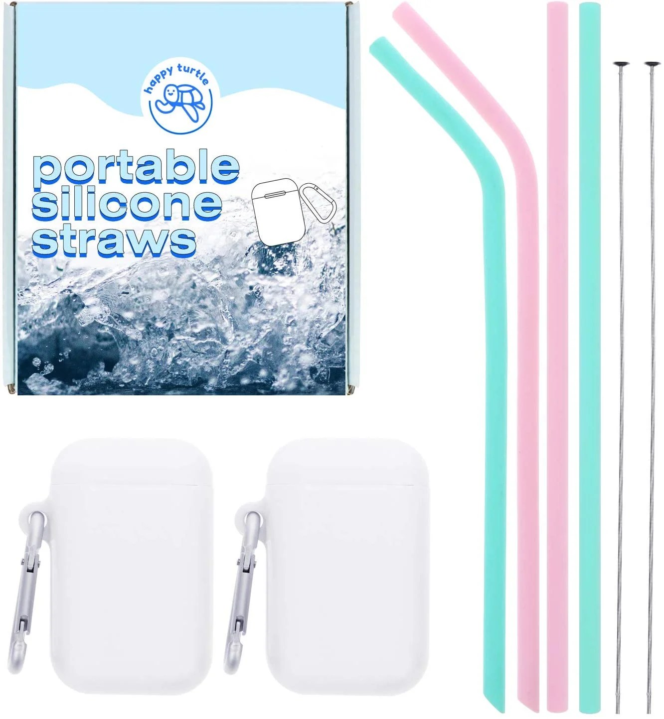 HappyTurtle Reusable Straws with Case 4 silicone straws with case