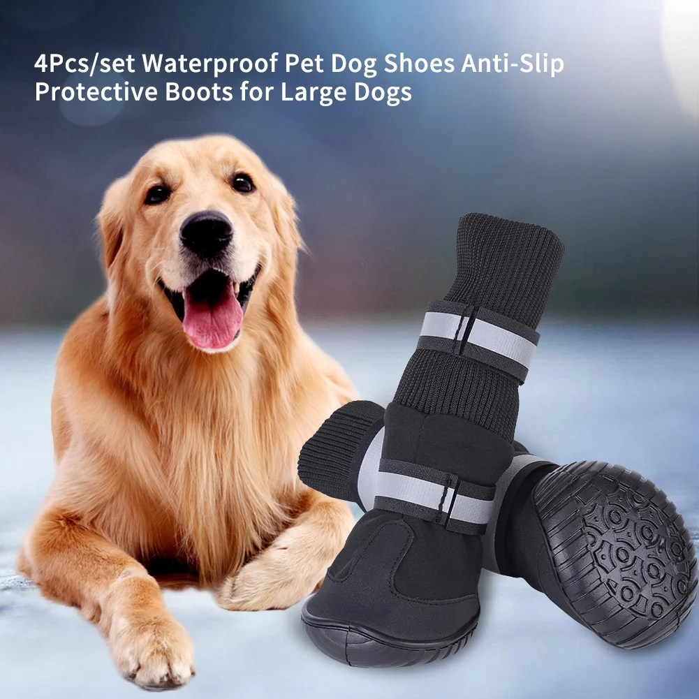 Ejoyous 4Pcs/set Waterproof Pet Dog Shoes AntiSlip Protective Boots