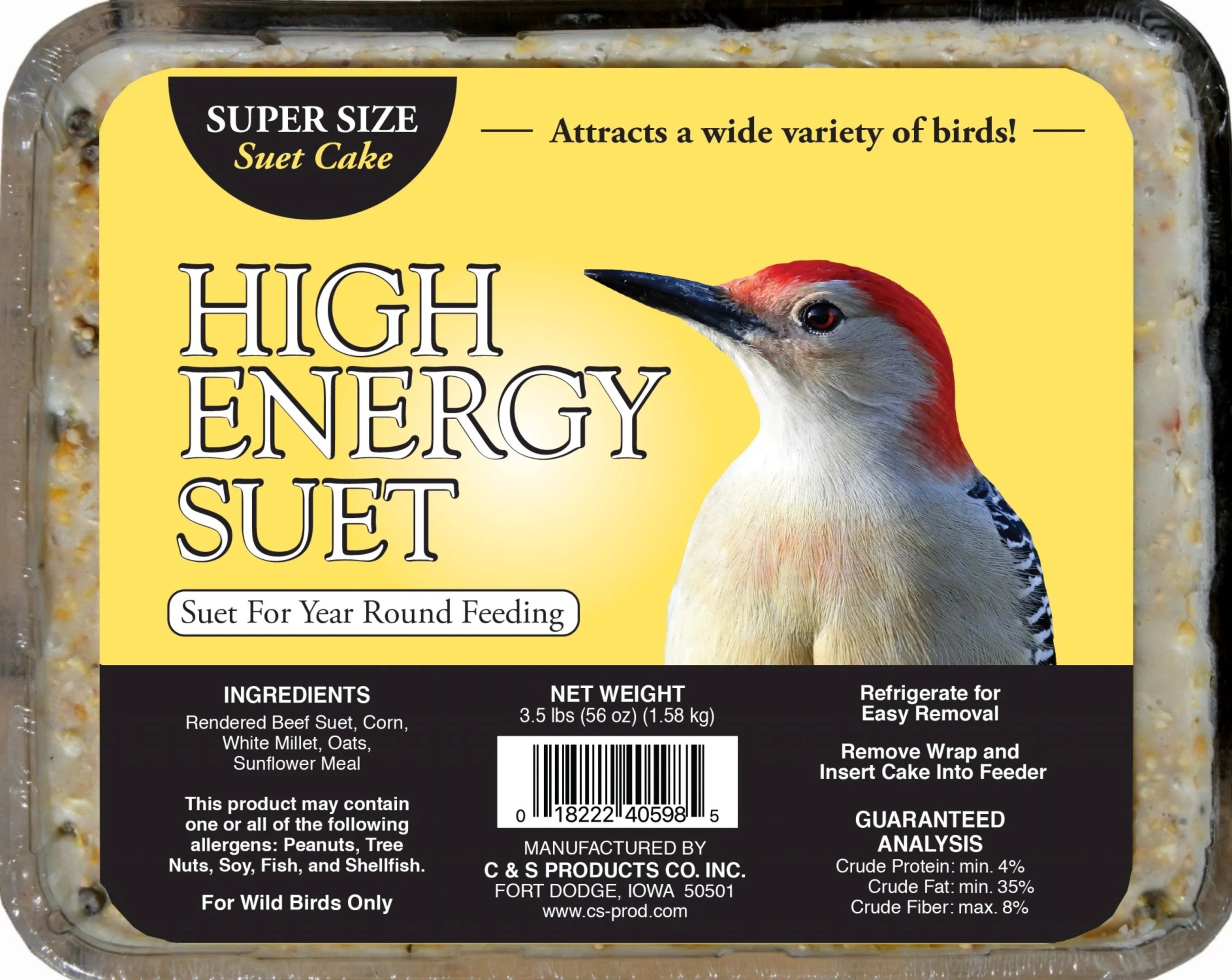 C&S High Energy Large Suet, Super Sized, 3.5 lb Cake, Wild Bird Food