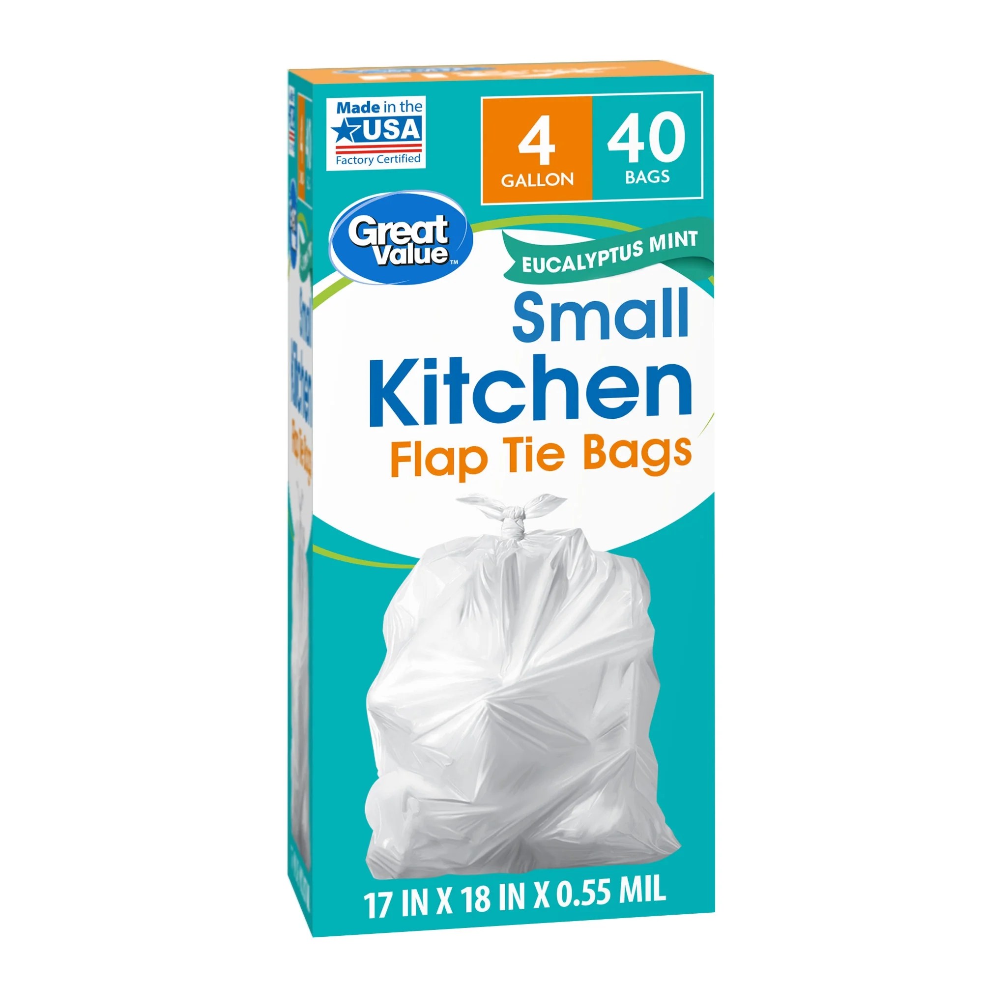 Great Value Small Trash Bags, 4 Gallon, 40 Bags (Eucalyptus Mint Scent