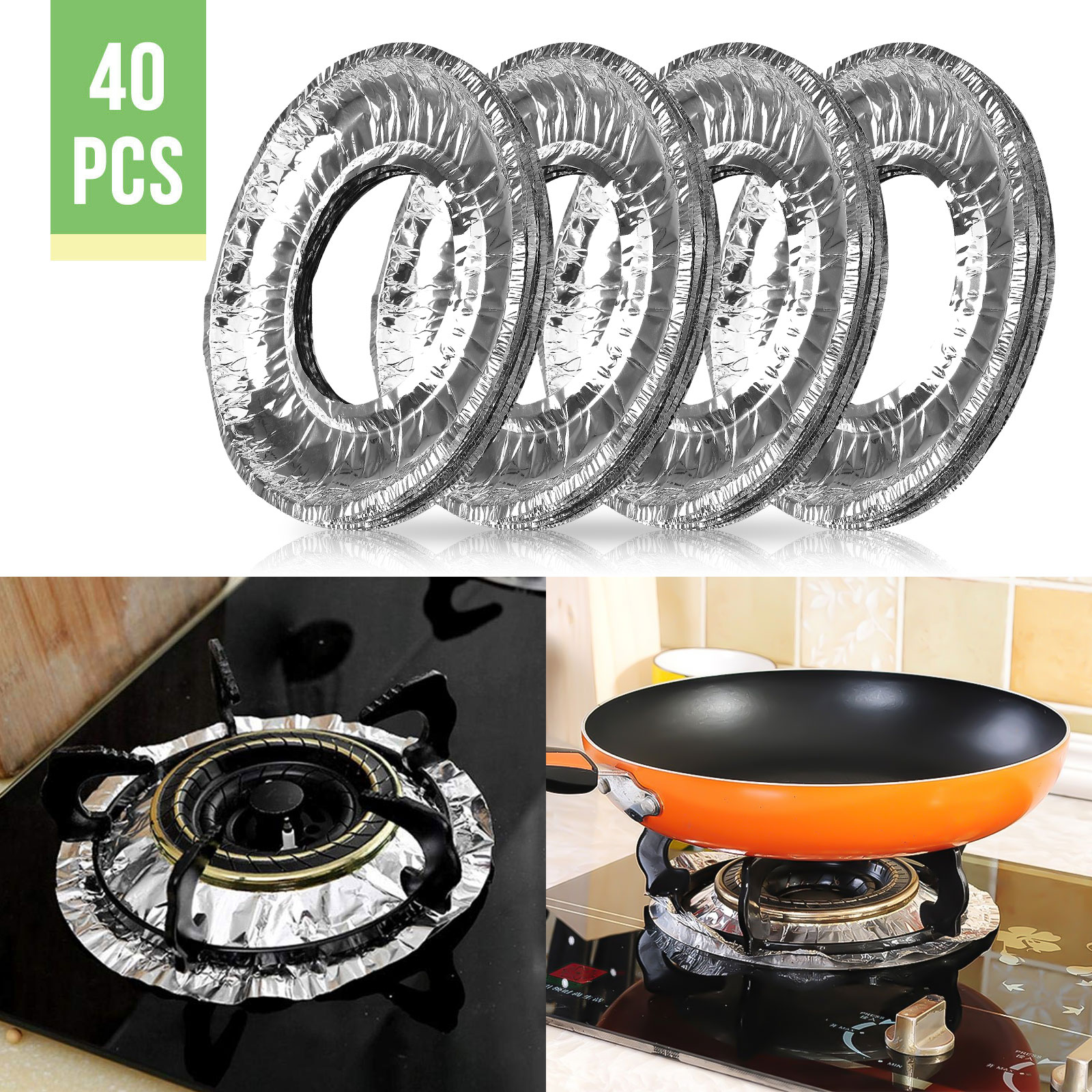 40PCS Stove Burner Covers, Aluminum Foil Square/Round Gas 40PCS Stove Burner Covers, Aluminum Foil Square/Round Gas