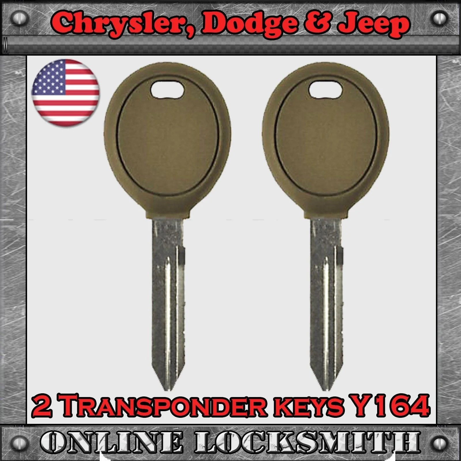 2 New Uncut Transponder Keys For Chrysler, Jeep & Dodge Y164 Car