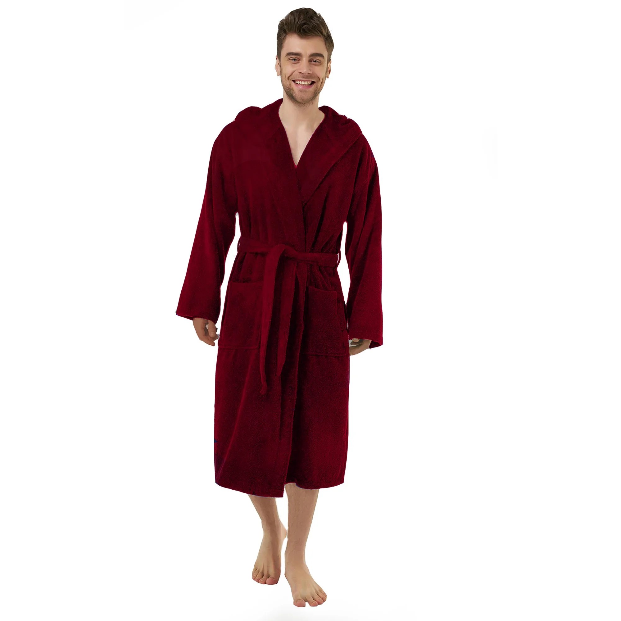 Burgundy Hooded Bath Robe for Men, Adult XXL Full Length. Spa & Resort