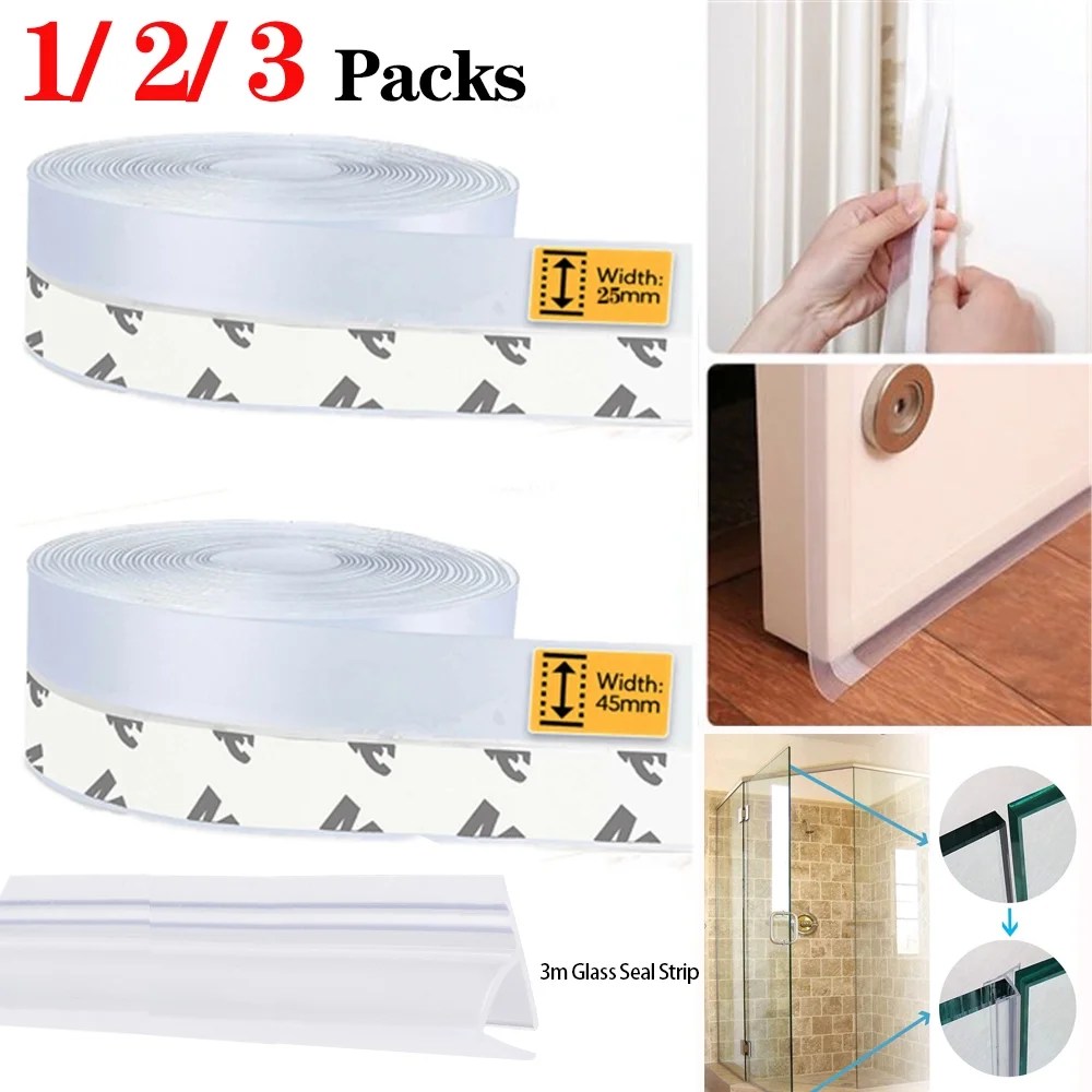 Frameless Shower Door Bottom Seal with Drip Rail 1/4" Thick Glass