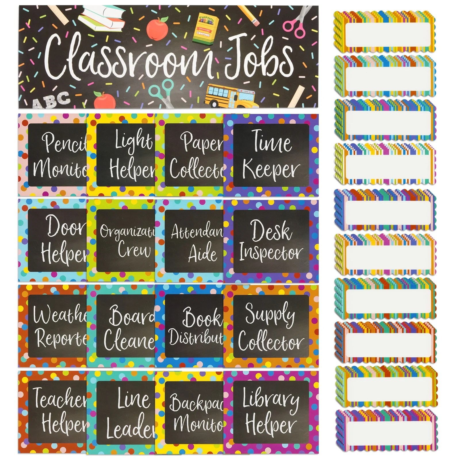 67Piece Classroom Job Chart Set with Name Tags for Bulletin Board