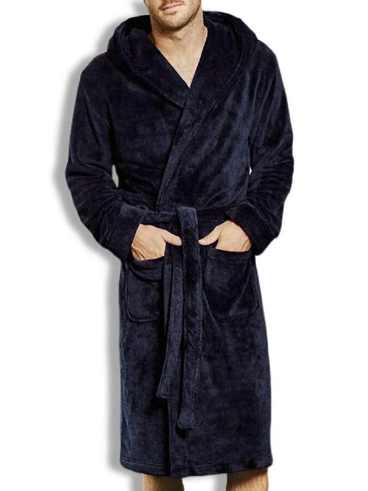 Men's Winter Plush Lengthened Shawl Bathrobe Home Clothes Long Sleeve Robe Coat