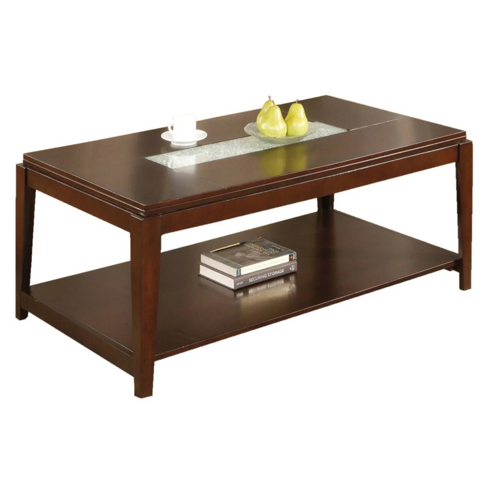 Steve Silver Ice Rectangle Cherry Wood Coffee Table with Cracked Glass