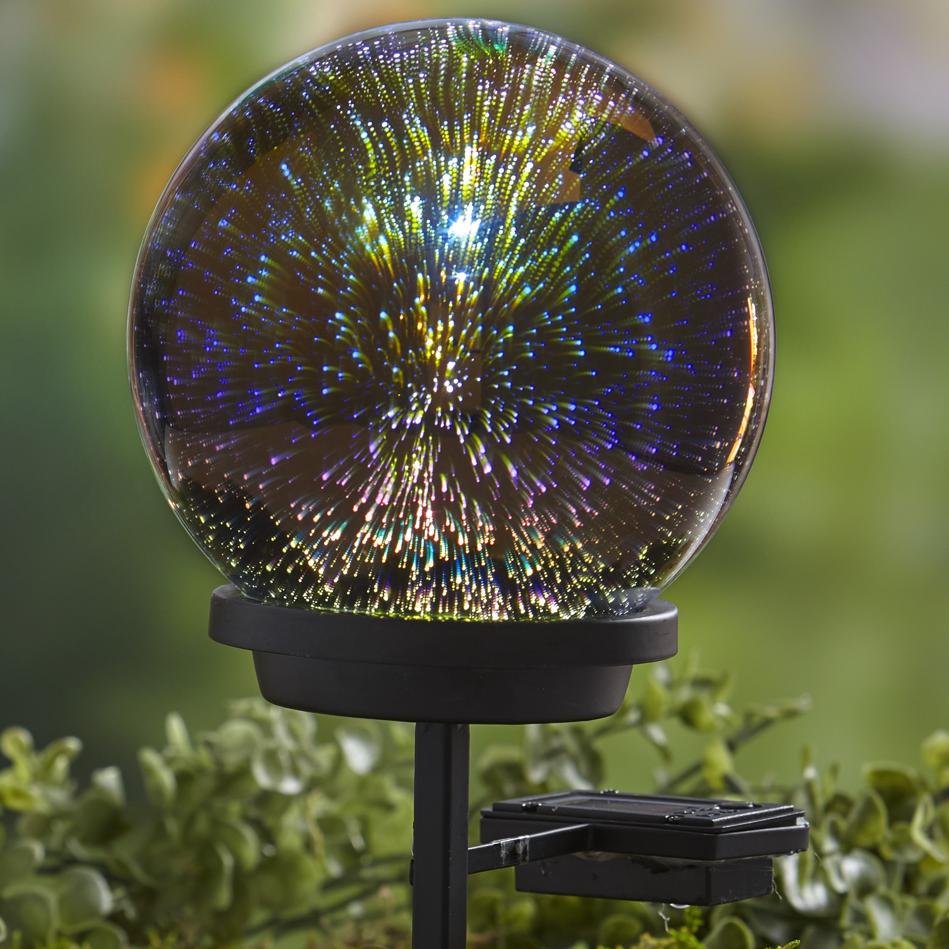 3D Effect Solar Glass Gazing Ball with Stake Outdoor Garden Accent