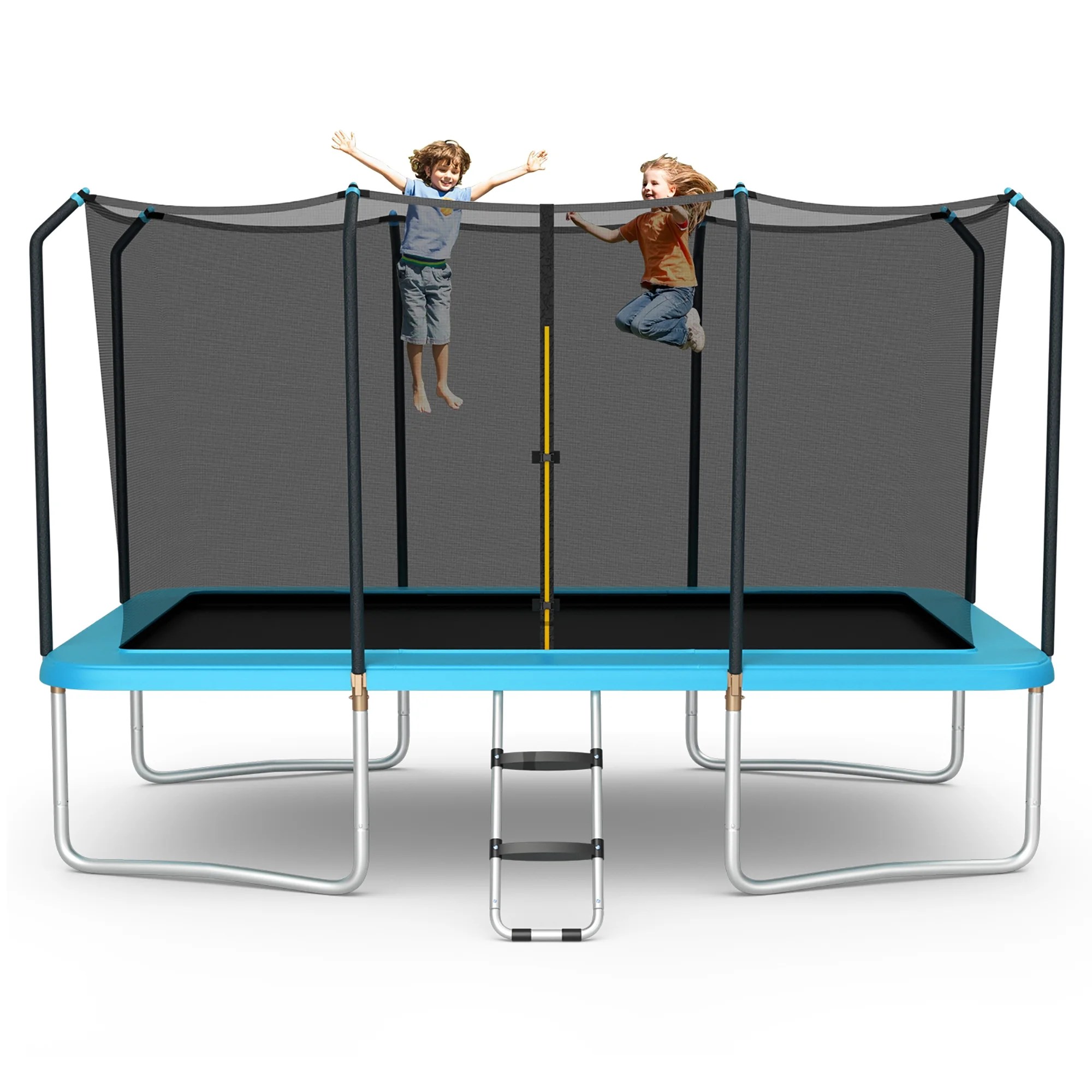 Gymax 8 x 14 FT Rectangular Recreational Trampoline W/ Safety Enclosure Net Ladder Outdoor Blue