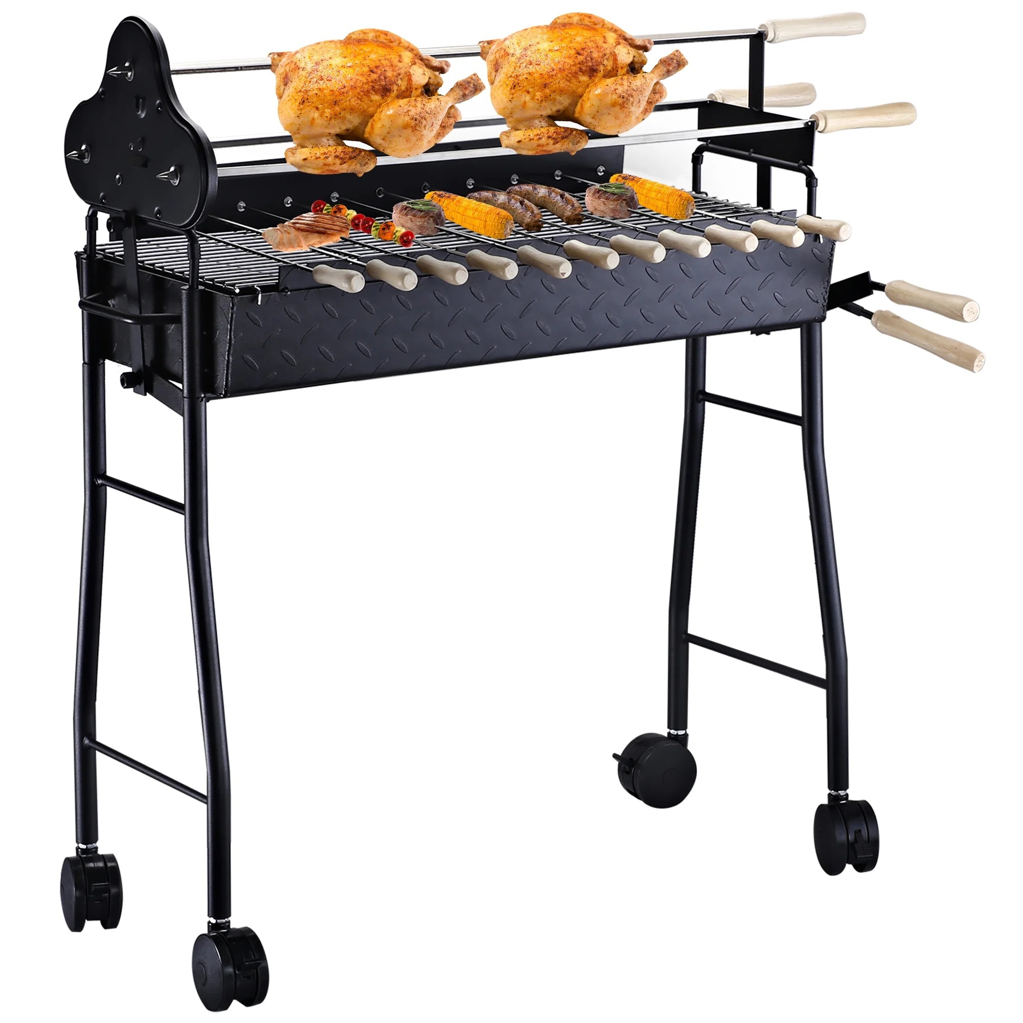 Outsunny Portable Rotisserie Charcoal BBQ Grill with Large/Small