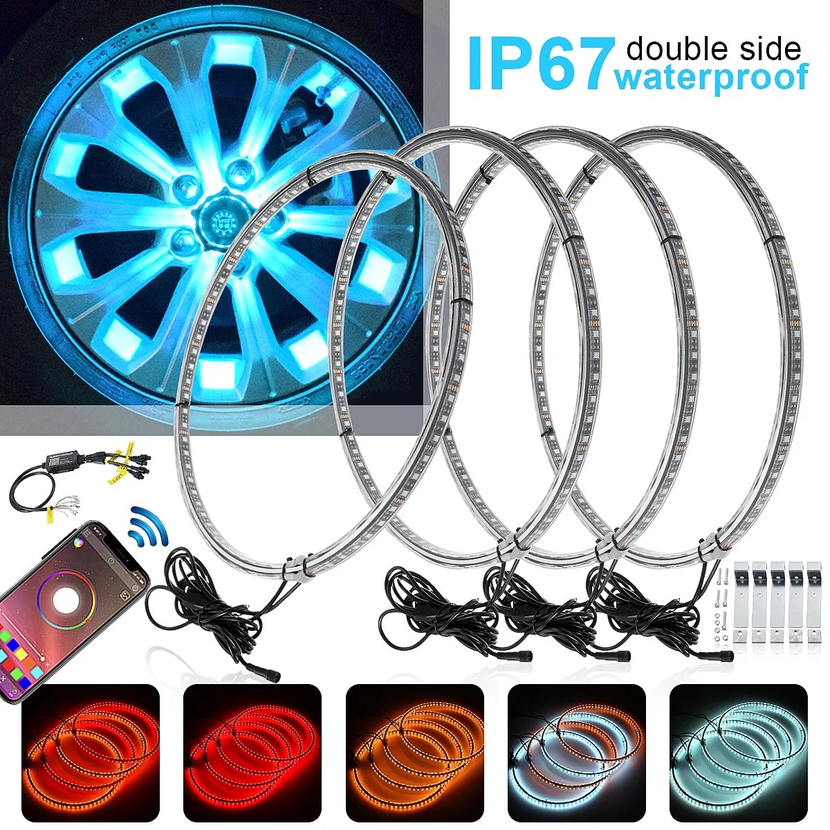 15.5" LED Wheel Ring Lights RGB Chasing Colors Flow Rim Lights Tire 15.5" LED Wheel Ring Lights RGB Chasing Colors Flow Rim Lights Tire