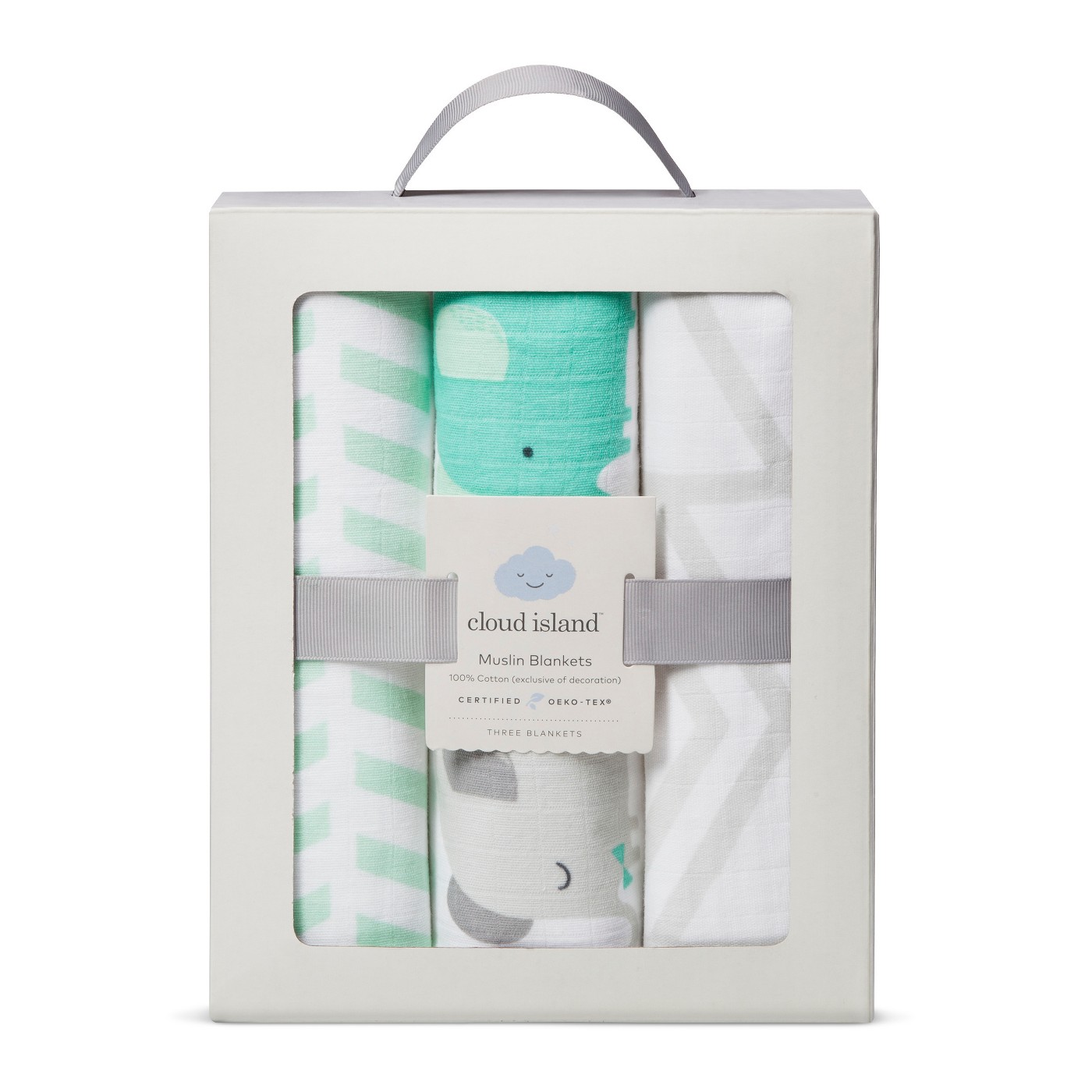 Cloud Island Muslin Swaddle Blankets Elephants 3pk Mint/White NEW