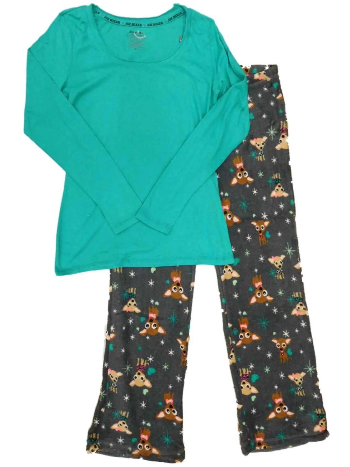 Joe Boxer Womens Teal Chihuahua With Bow & Hearts Pajamas Puppy Dog In Sweter Sleep Set