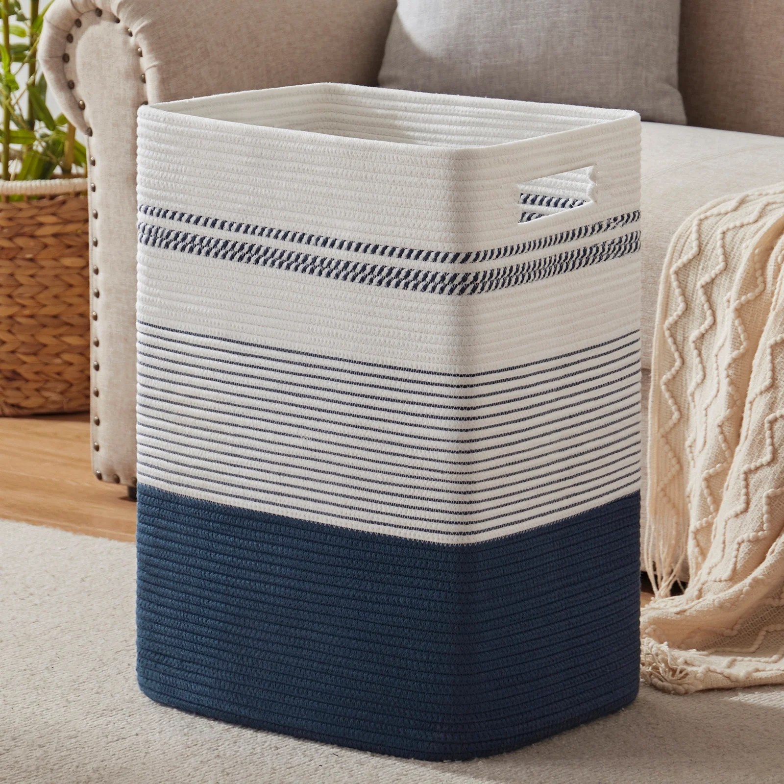 CherishGard Cotton Laundry Basket Woven Rope Laundry Hamper Storage