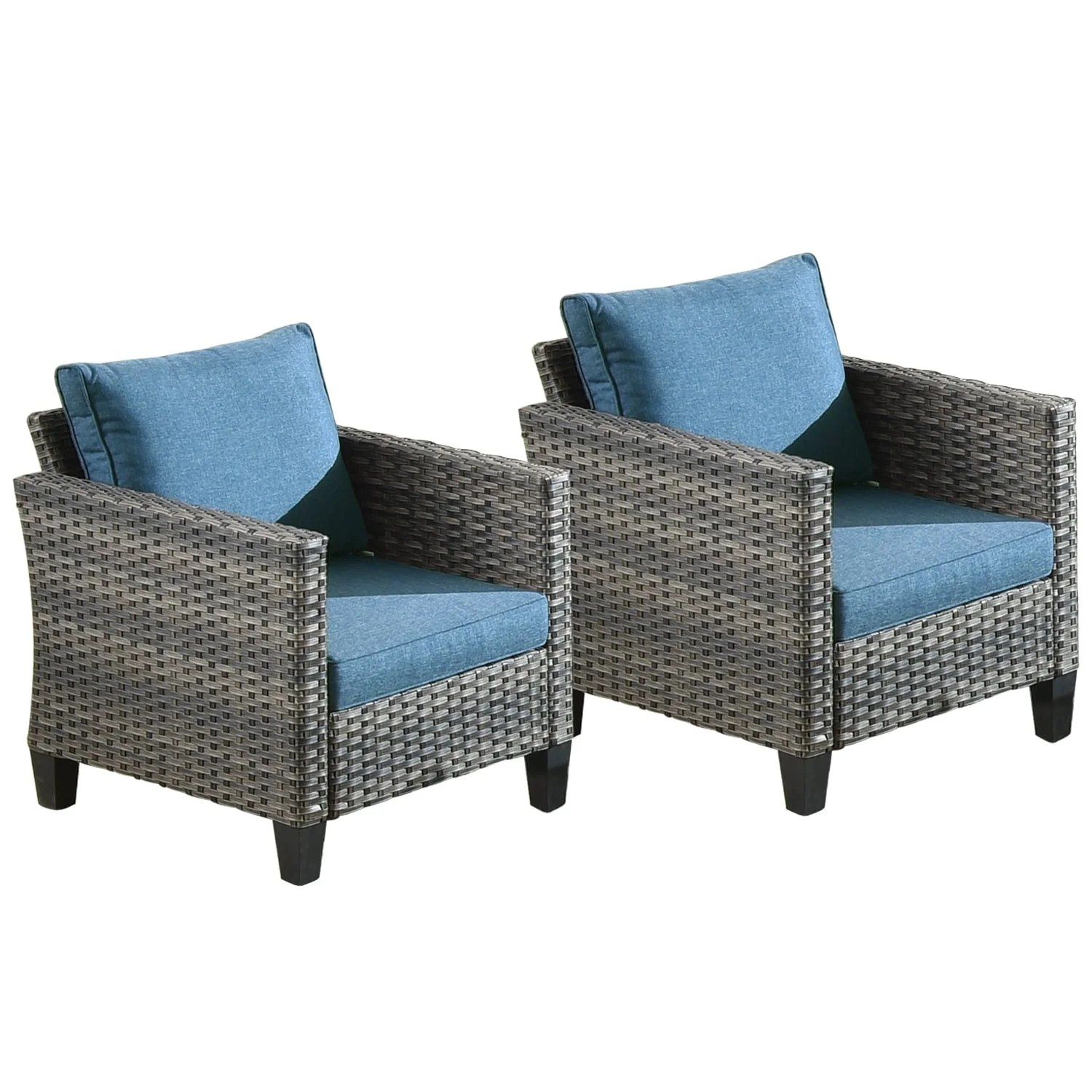 OVIOS 2piece Outdoor Highback Wicker Single Chairs Denim Blue