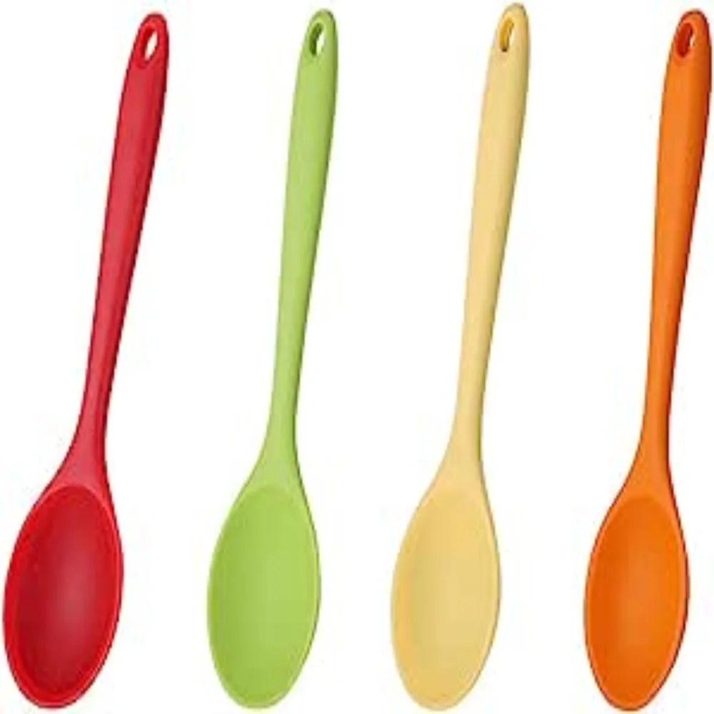 PEACNNG 4 Pieces Silicone Spoons for Cooking, Large Silicone Mixing Spoon Set, Nonstick Heat