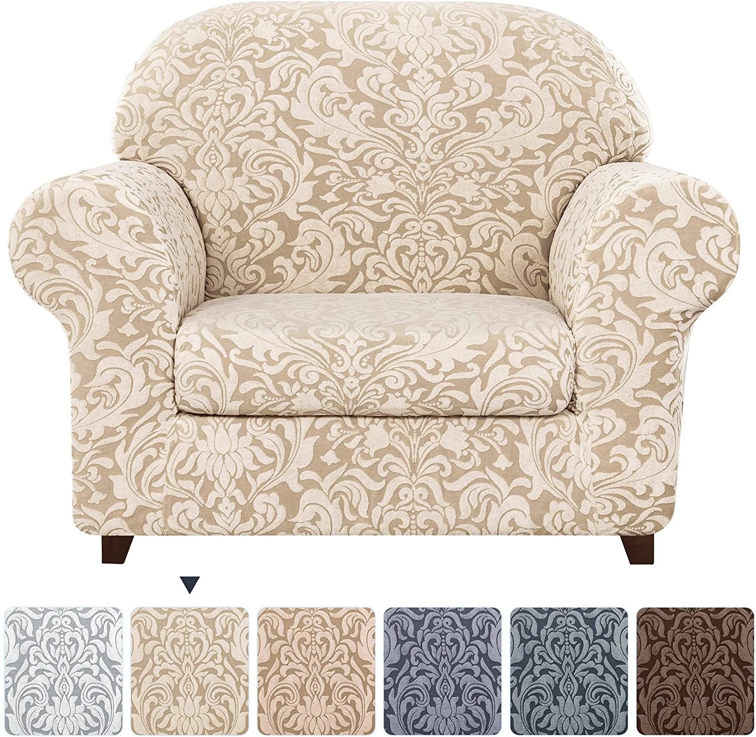 Subtrex Stretch 2Piece Jacquard Damask Armchair Slipcover Subtrex Stretch 2Piece Jacquard Damask Armchair Slipcover